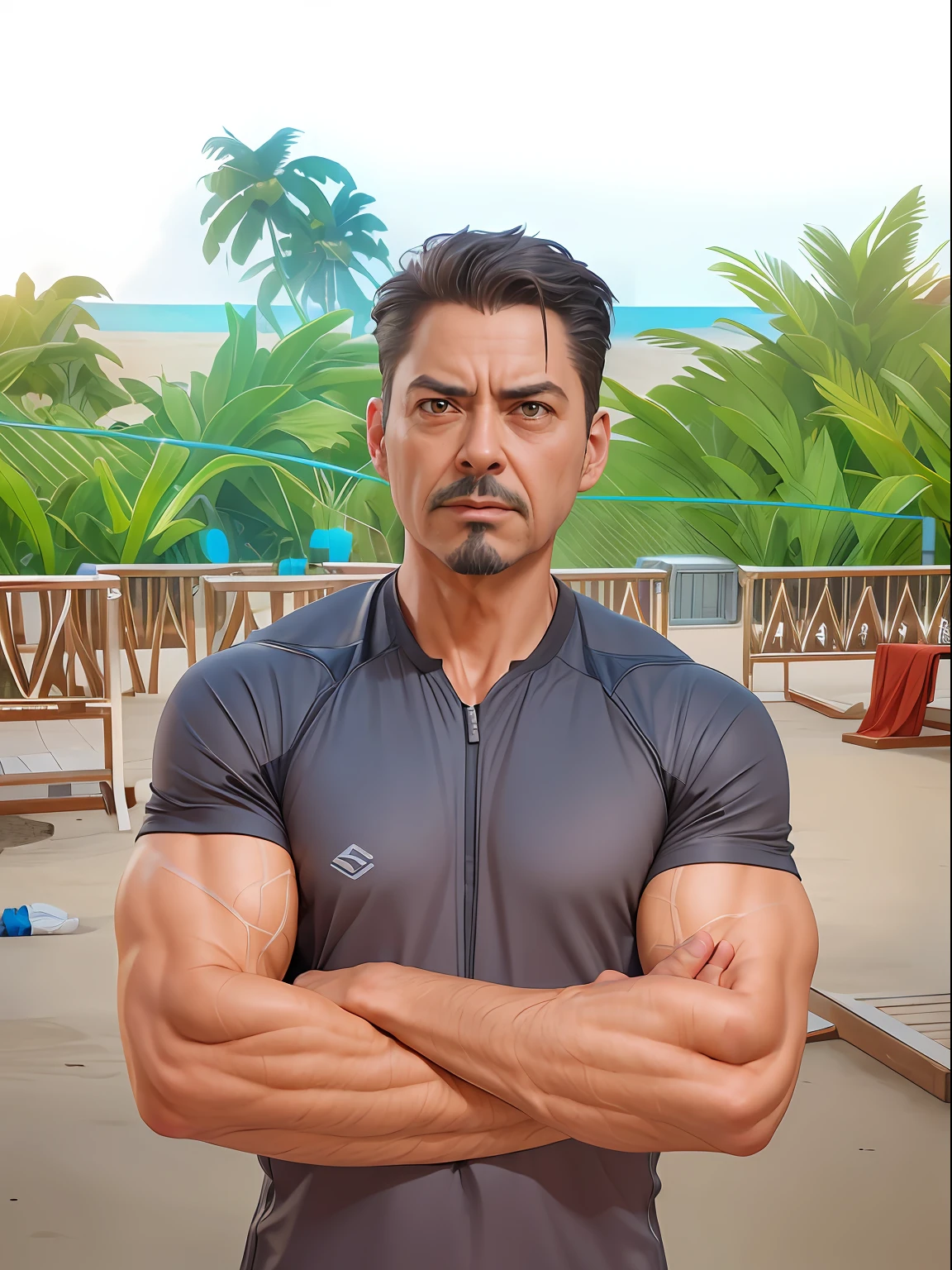 Marvel, Old man Tony Stark, realistically, dynamic lights, old, gray stubble, full shoot, (extremely detailed CG unity 8k wallpaper), trending on ArtStation, trending on CGSociety, High Detail, Sharp focus, dramatic, photorealistic