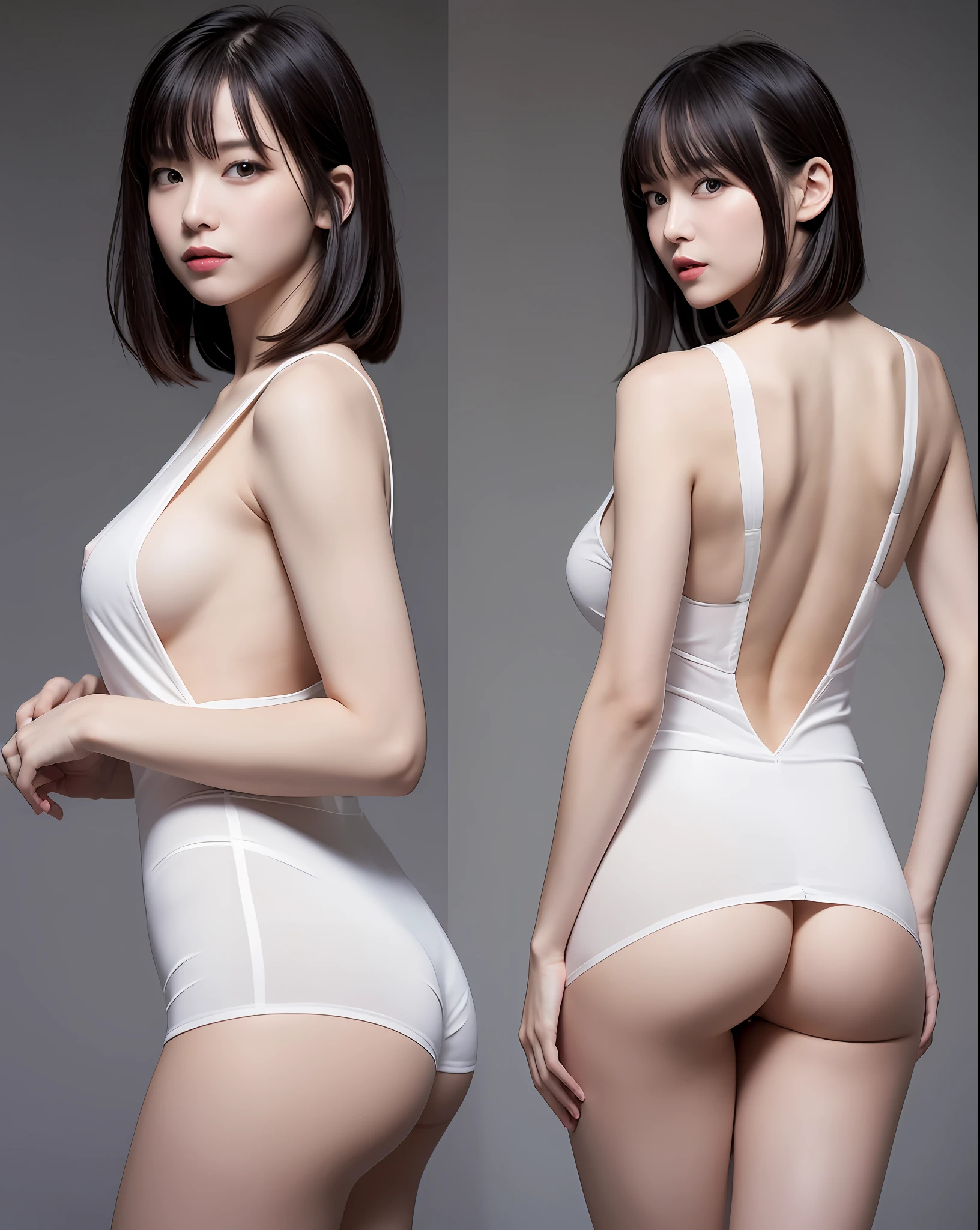 zydG, 1 most beautiful woman, Detailed skin, View, Brown eyes, (Short hair with bangs: 1.2), (Big: 1.5), (Medium areola: 0.8), Full body, Pretty woman who emphasizes slender abs: 1.3, Wearing an apron, (without panties), (without bra), Various poses, Back figure, Sheer pubic hair,
(Photorealistic:1.4), (Best Quality:1.0), (Ultra High Definition:1.0), 8K, RAW Photography, (Masterpiece:0.2), (pureerosface_v1:0.5)