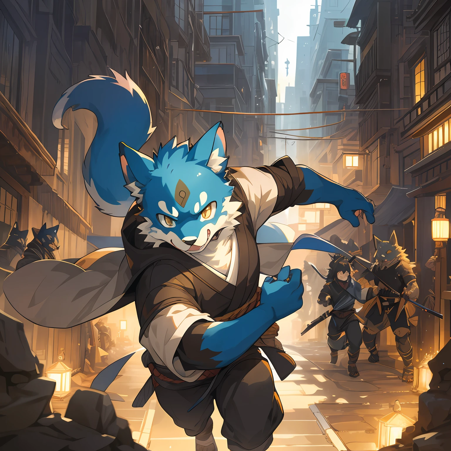 top quality, best quality, High-quality illustrations, masterpiece, super high resolution, detailed background, japanese, ninja, action, 6+boys, 6+girls, absurdres(highly detailed beautiful face and eyes)perfect anatomy, expression, good lighting, cinematic shadow(kemono, furry anthro),