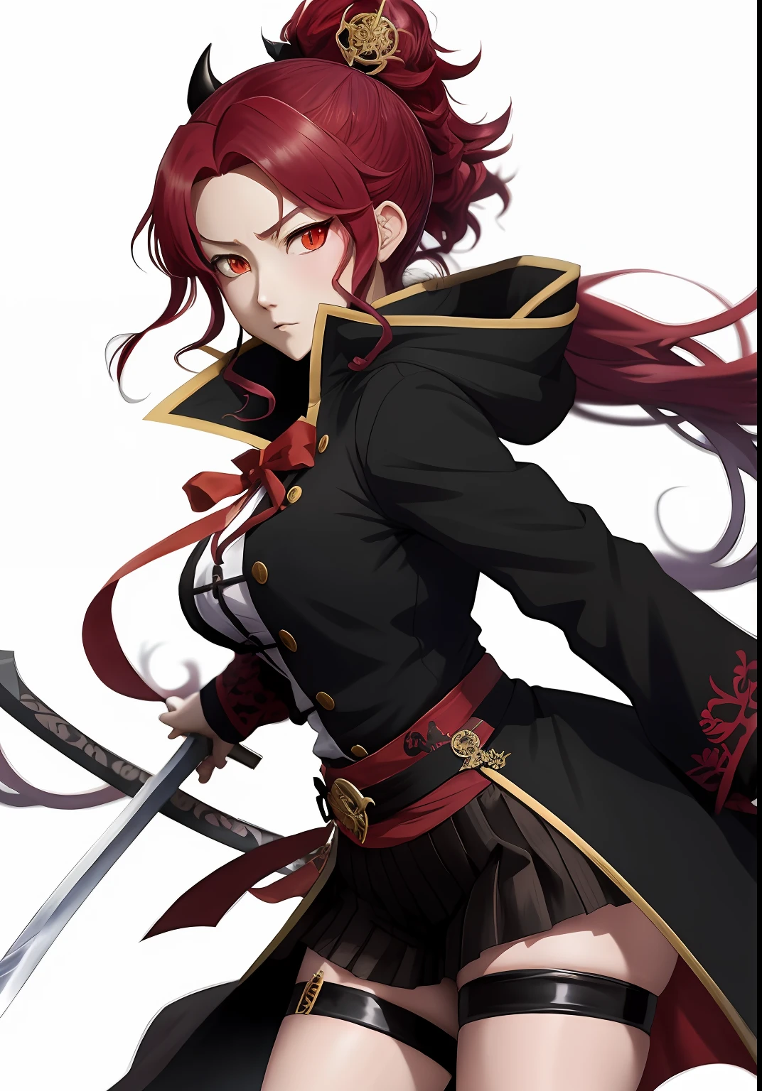 Anime - depicted in the style of a woman in a black coat holding a sword, demon slayer rui fanart, demon slayer artstyle, inspired by Li Chevalier, blazing infero, inspired by Kusumi Morikage, detailed fan art, inspired by Kamisaka Sekka, bleach manga style, inspired by Masanobu Okumura, handsome guy in demon slayer art