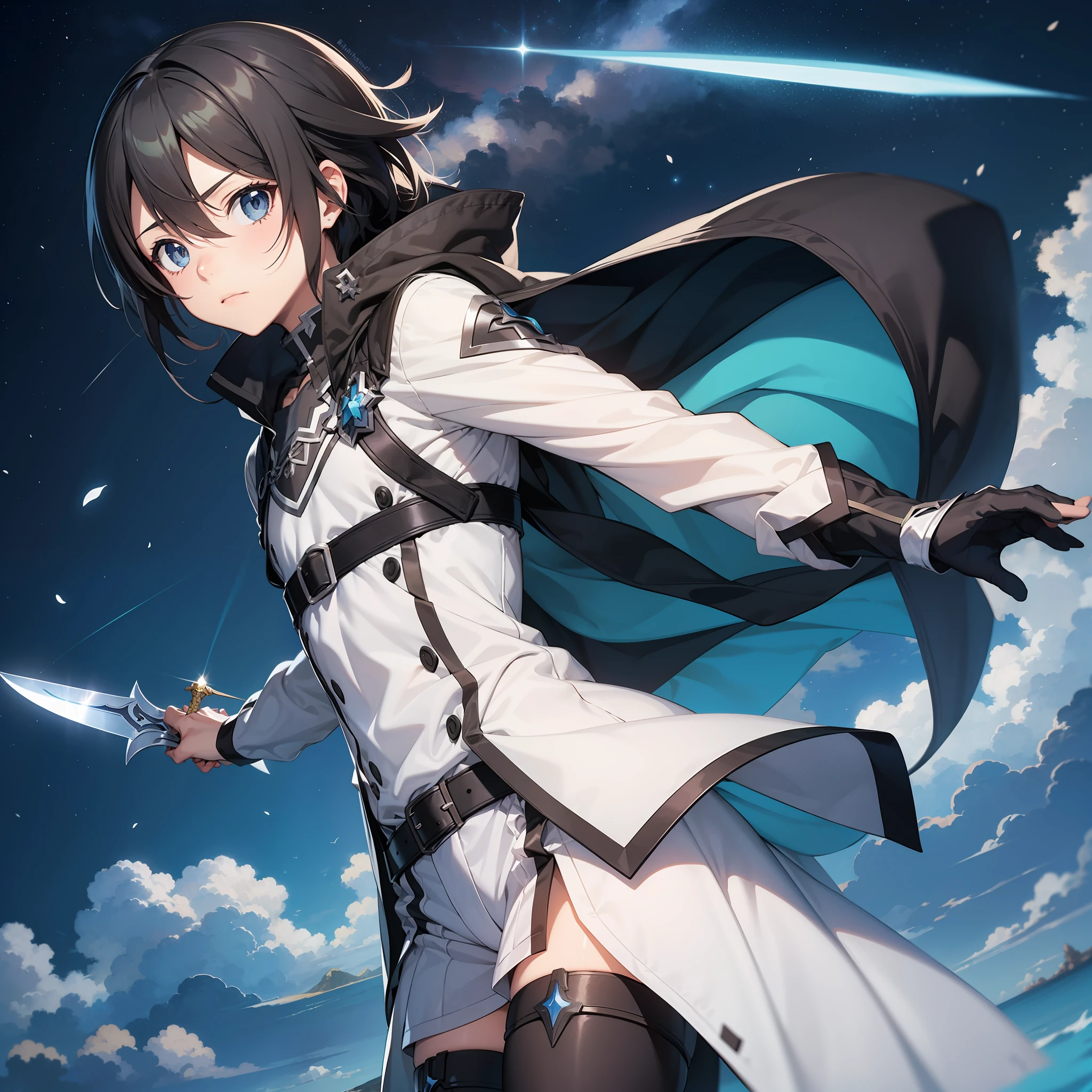 Personagem anime masculino, kirito sword art online, cabelo branco curto, armadura medieval, corpo todo