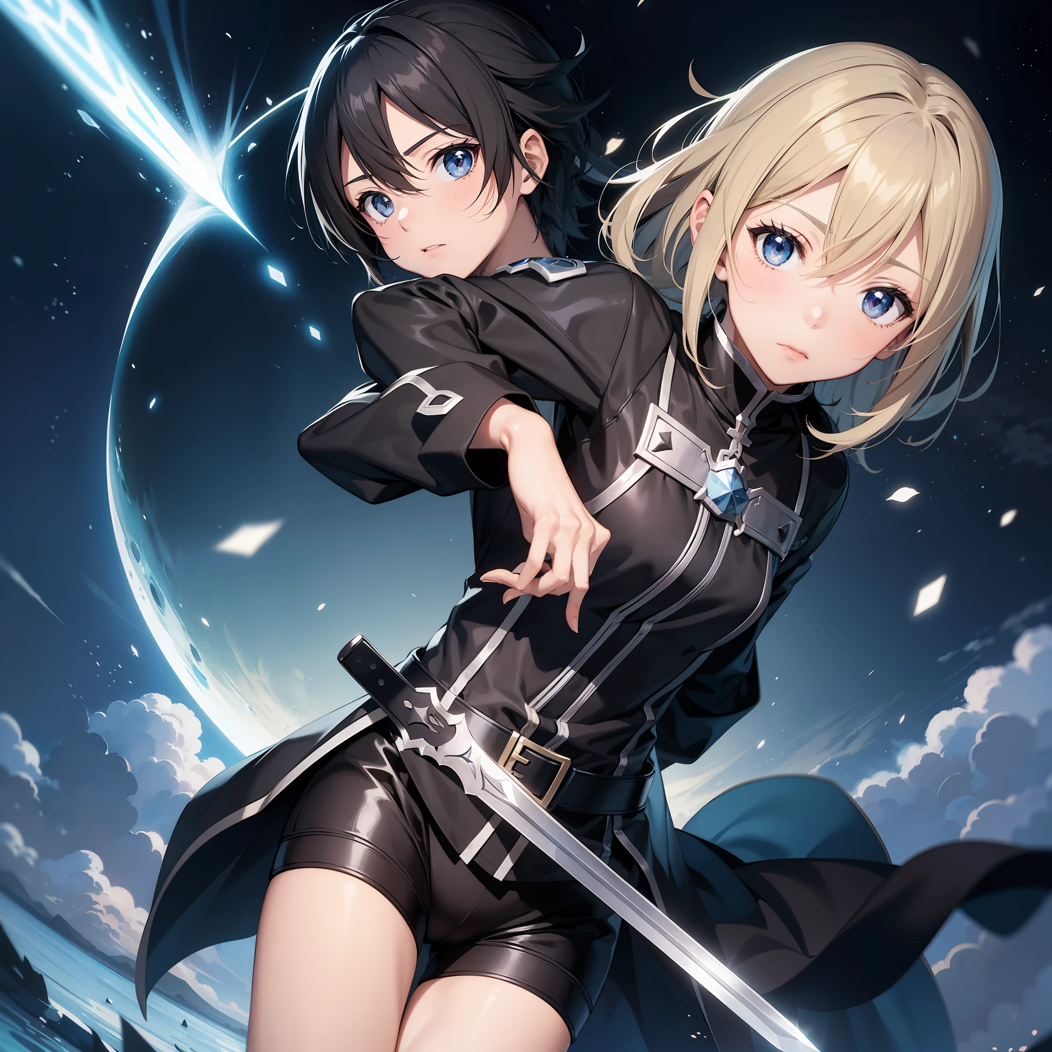Personagem anime masculino, kirito sword art online, cabelo branco curto, armadura medieval, corpo todo