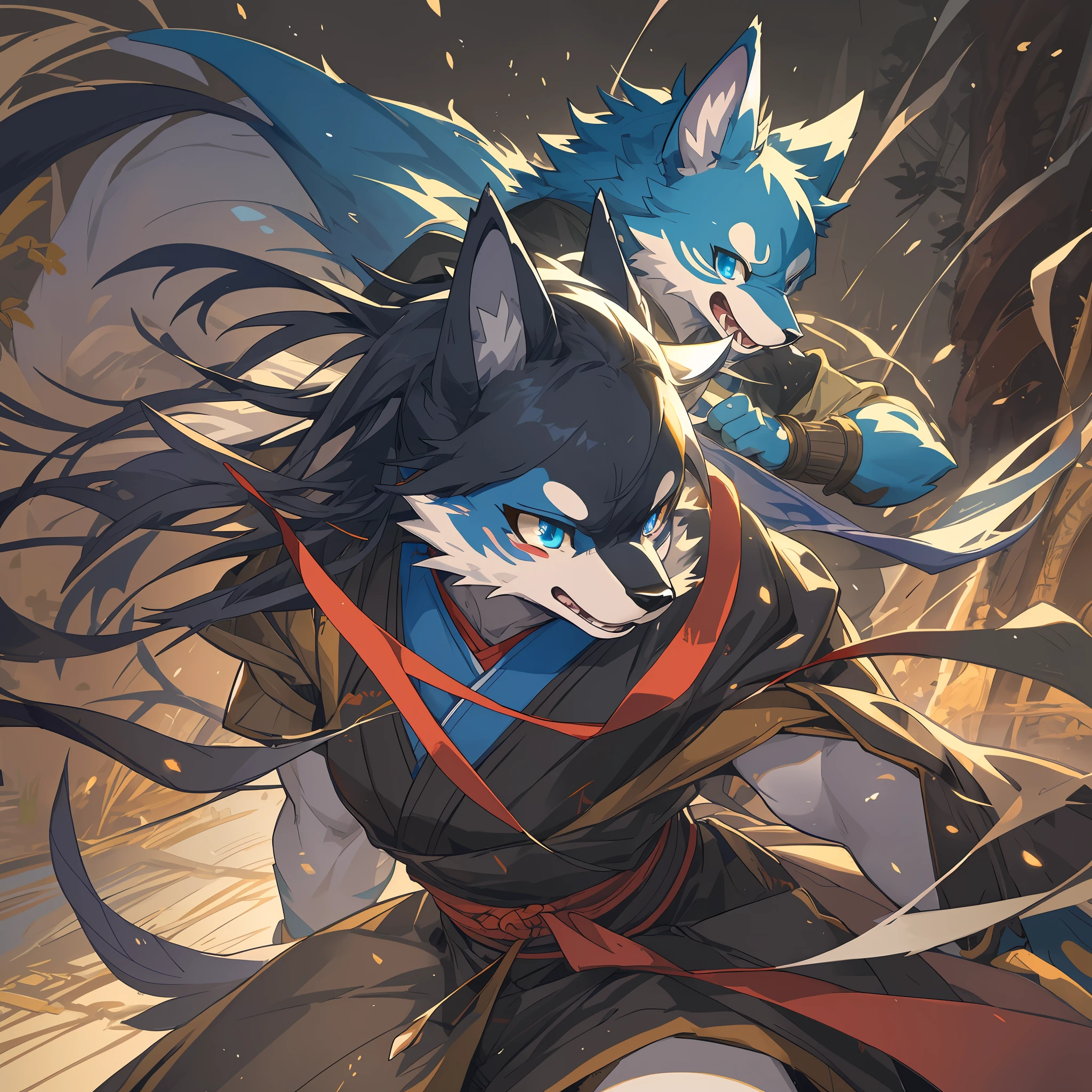 top quality, best quality, High-quality illustrations, masterpiece, super high resolution, detailed background, japanese, ninja, action, 6+boys, 6+girls, absurdres(highly detailed beautiful face and eyes)perfect anatomy, expression, good lighting, cinematic shadow(kemono, furry anthro),