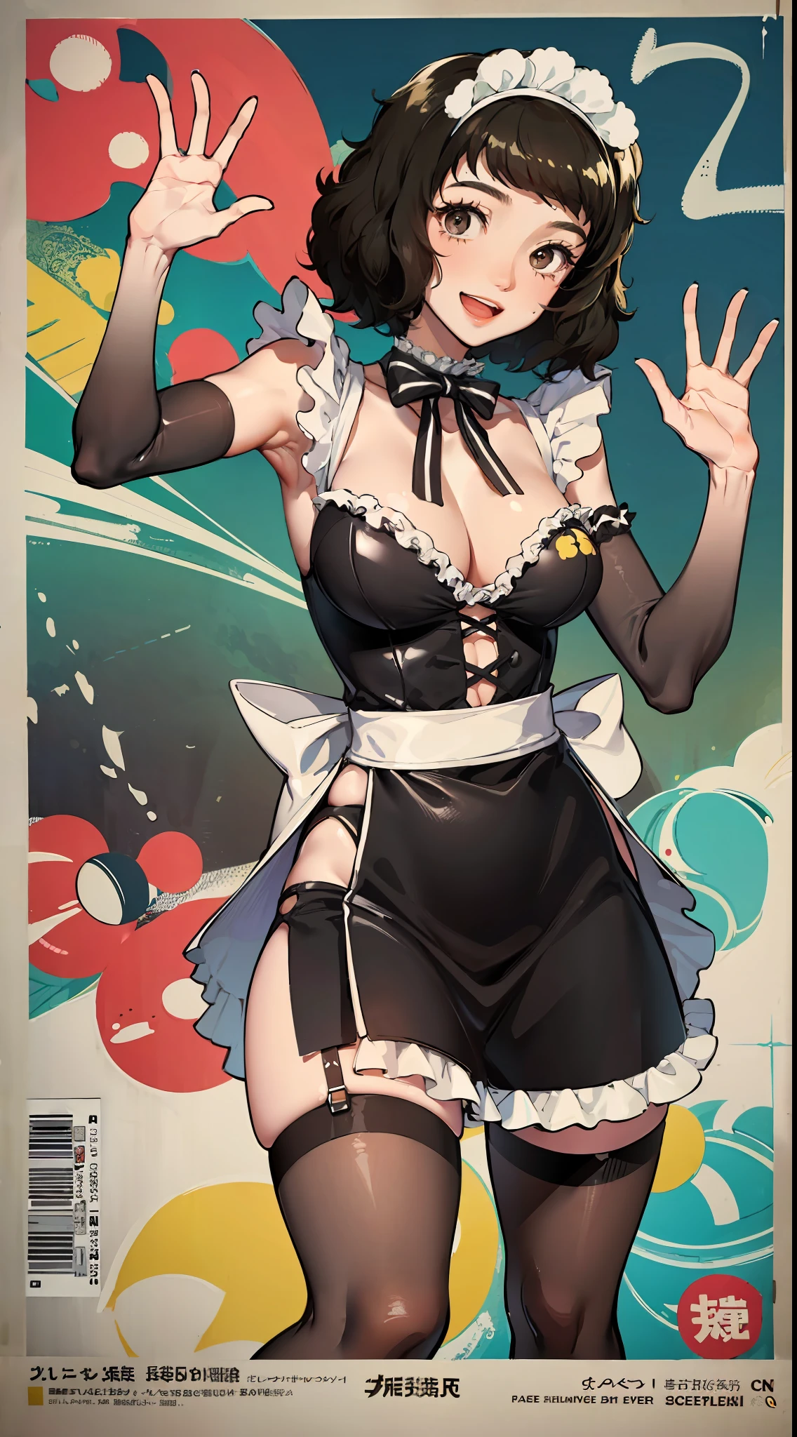 kawakami sadayo,the maid outfit，ssee-through，cheerfulness，Fleshy thighs，Pose，Poster publicity style，Ocean park，busty figure，C cup
