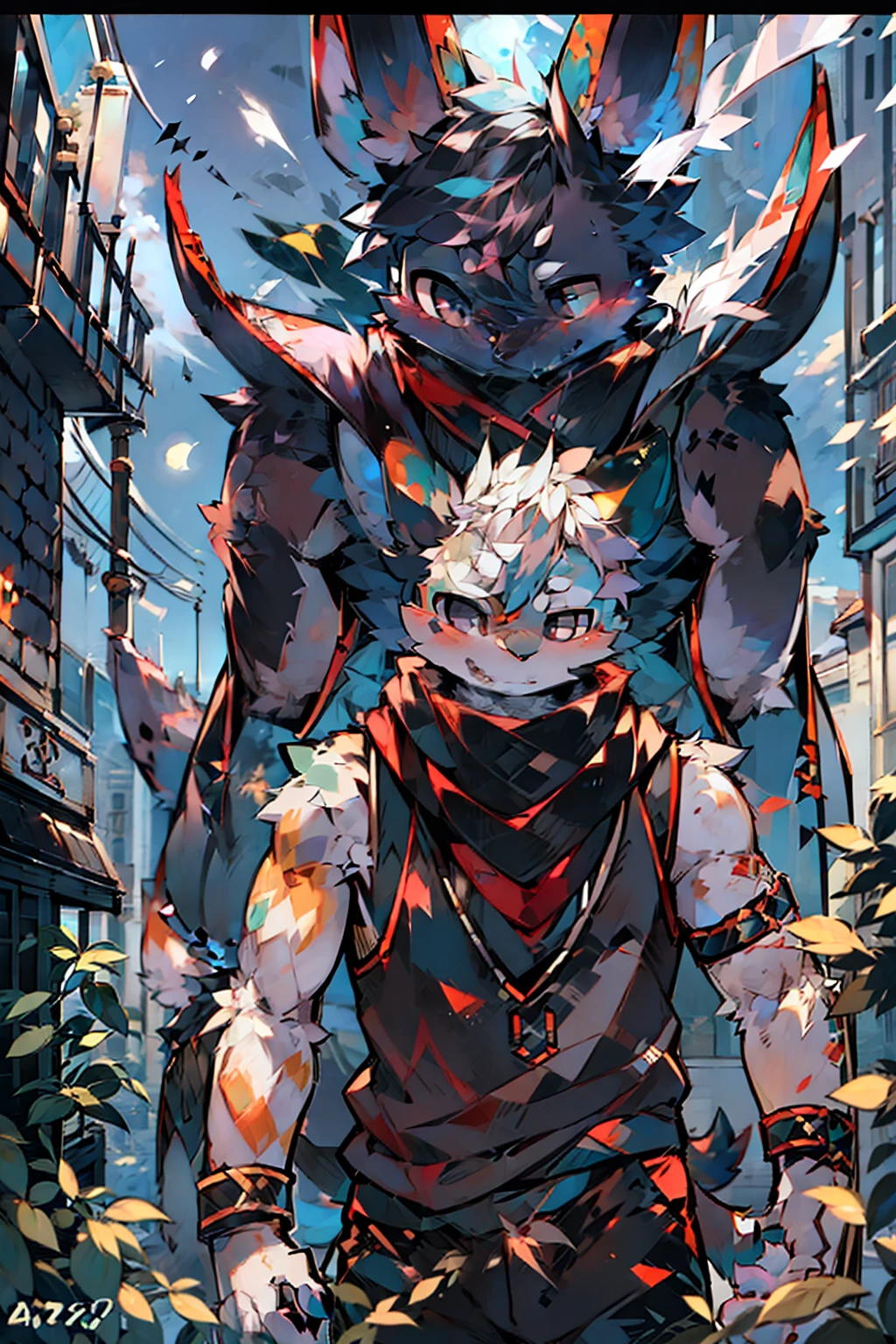(((1boy, (natsu_dragneel:1.2), scarf, sleeveless, black eyes, firey, with arms up,))) default_outfit, is standing, looking_at_viewer, 独奏, male_focus, Cowboy_shot, closeup portrait, plein air, (natta, murky:1.25), street, (Darkest diffuse style:0.6), (evreka15 style:0.6), top-quality, absurderes, hight resolution, (original), (highly detailed wallpaper), 8k, (color), (trending on artstationh, CGSsociety, pixiv:0.85), ighly detailed, (consistency:1.5), (Beautiful composition:1.2), (动态照明), (Convoluted:1.15), (Symetrical:1.1), (HD:1.25), (​masterpiece:0.9), (by Atey Gaylan and Anton Fadeev:0.9), [light_rays], a moon, (blurry_background, depth of fields:0.5),
Official_Art、