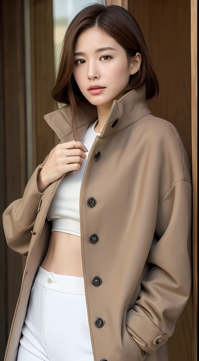 ((top-quality、8K、​masterpiece：1.3))、foco nítido：1.2、Beautiful Women in Perfect Style：1.4、Slender Abs：1.2、((dark brown hair、small tits：1.2))、(tennis coat、Tennis Wear:1.1)、Highly detailed facial and skin texture、A detailed eye、二重まぶた、portlate