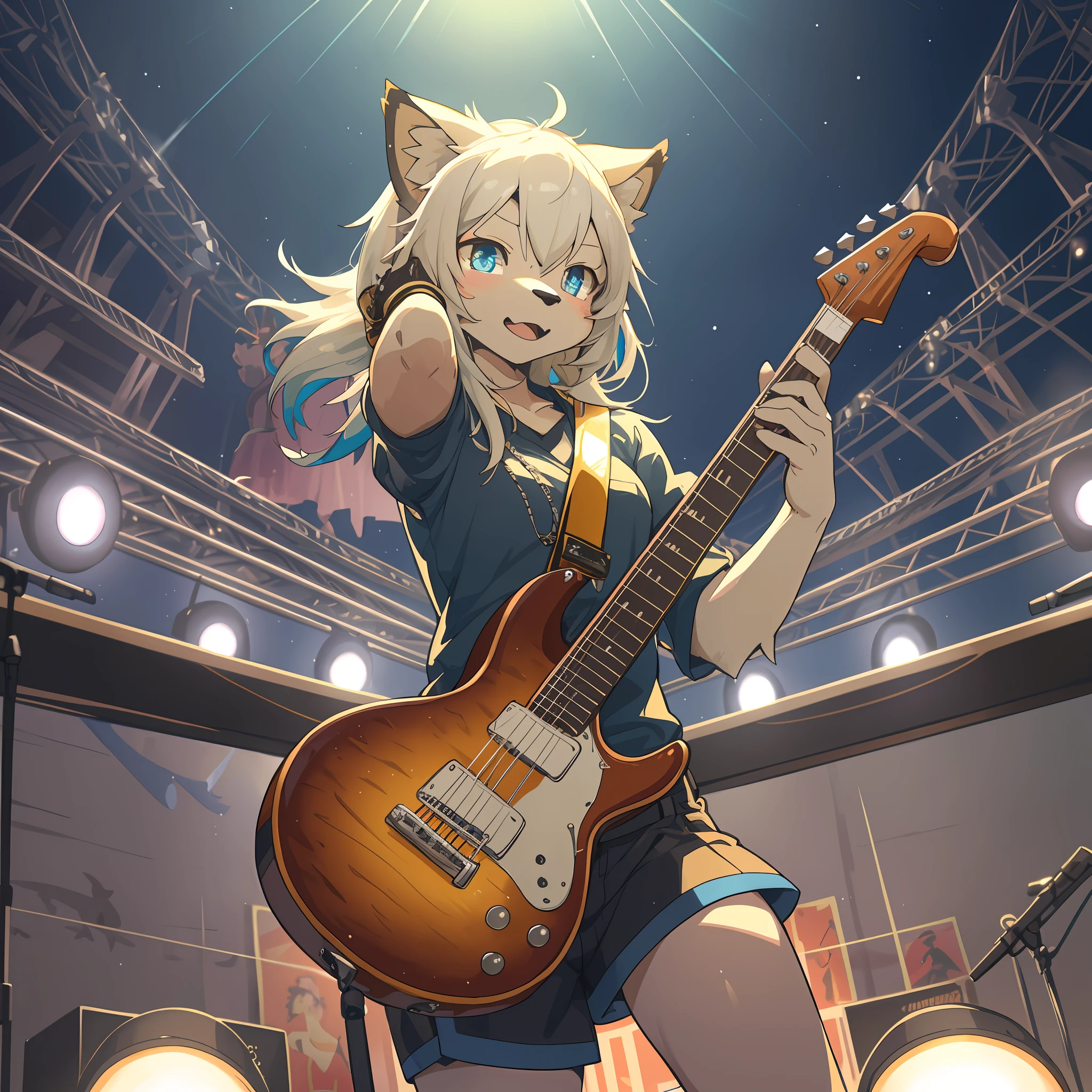top quality, best quality, High-quality illustrations, masterpiece, super high resolution, detailed background, Rock Band Concerts, Musical instrument performance, Stage Performance, hot air, 6+boys, 6+girls, absurdres(highly detailed beautiful face and eyes)perfect anatomy, expression, good lighting, cinematic shadow(kemono, furry anthro),