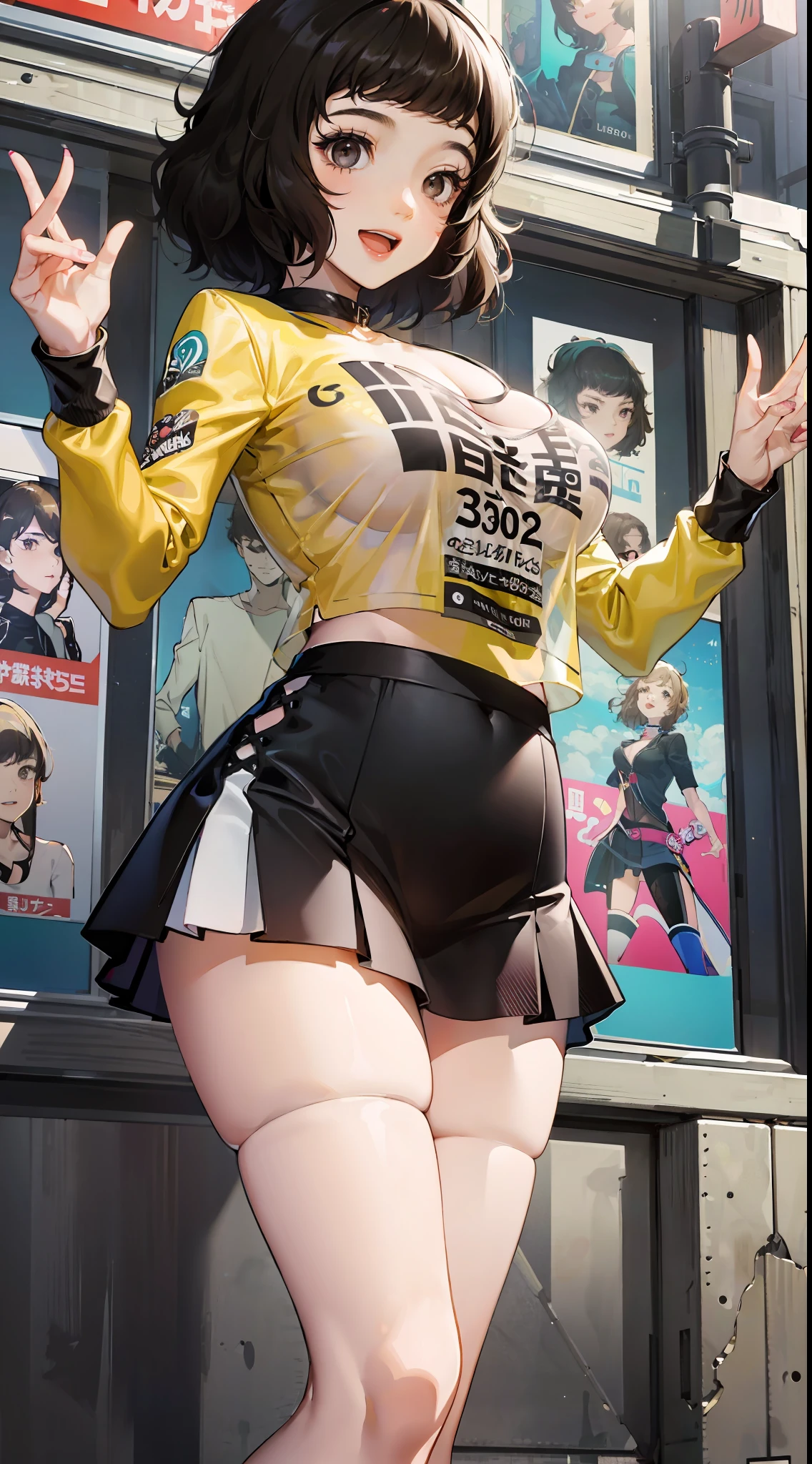 kawakami sadayo,Fashionable outfits，ssee-through，nipple tops，short  skirt，Feed your boyfriend，cheerfulness，Fleshy thighs，Pose，Poster publicity style，Ocean park，busty figure，C cup