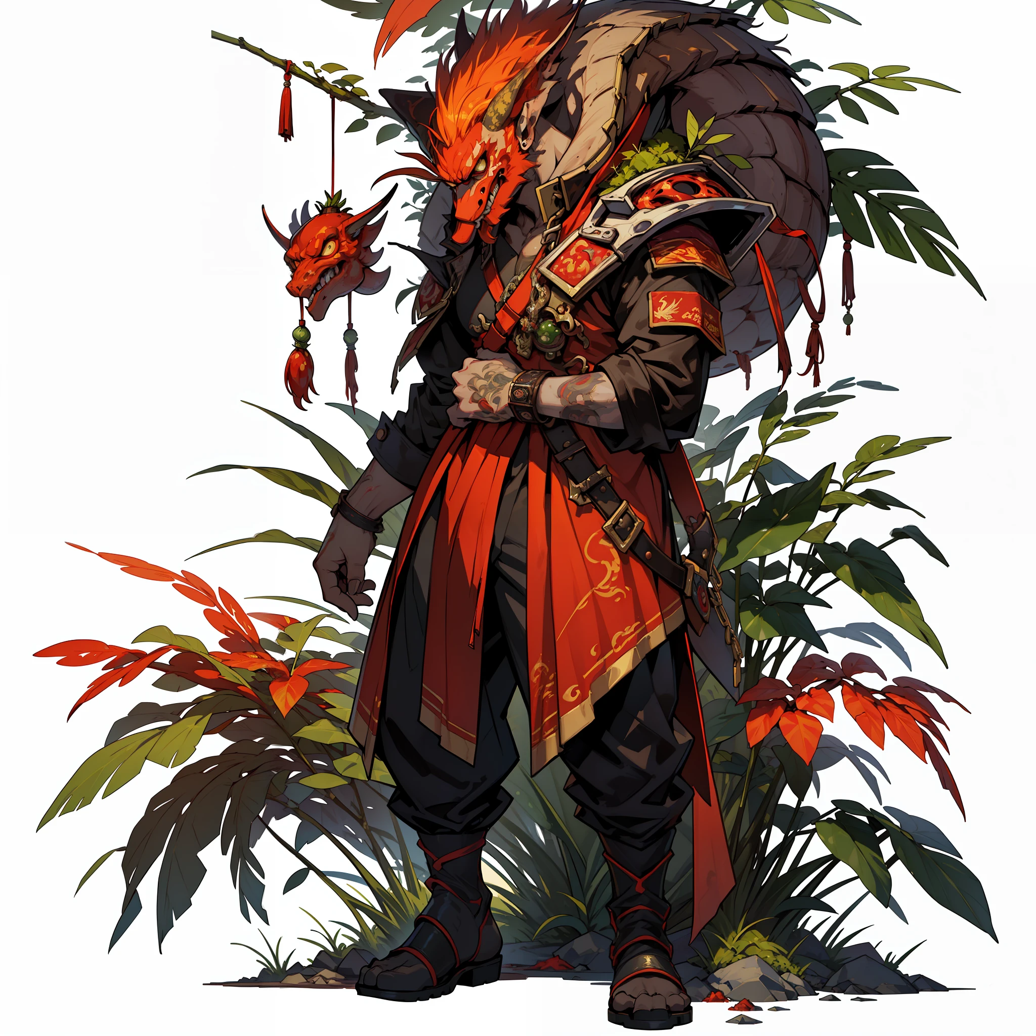 ((top-quality))、((tmasterpiece))、((Full body photo of a man))、((very simple background))、(Game character design)、Chili Pepper anthropomorphic monster、monster design，(Moss and peppers blend with the body，Chili side dish)、Cartoony、Beastman、Ornaments with chili pepper motifs、cyber punk perssonage、Olette、独奏、Fighting posture