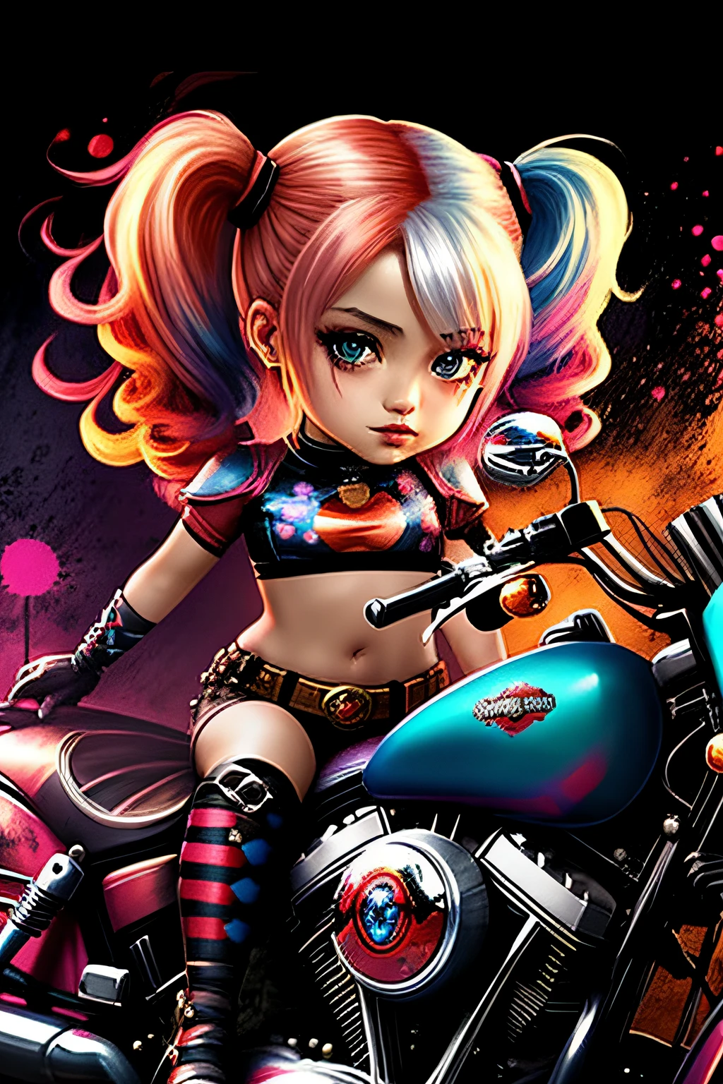 Harley Quinn, motorcycle,flower,character,Chibi,real,art, explosion,
yang08k, photography, beautiful, colorful,realistic,
masterpieces, top quality, best quality, official art, beautiful and aesthetic,