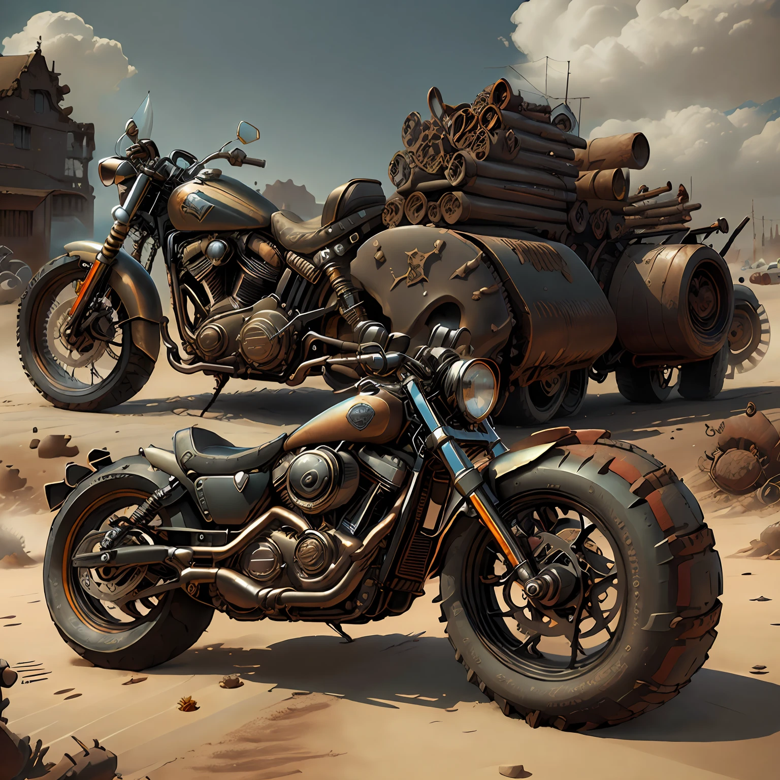 Harley-Davidson Touring
Vista Total Mad Max CogPunkAI ,Cores 64 k, ((preta)portanto,4D ,