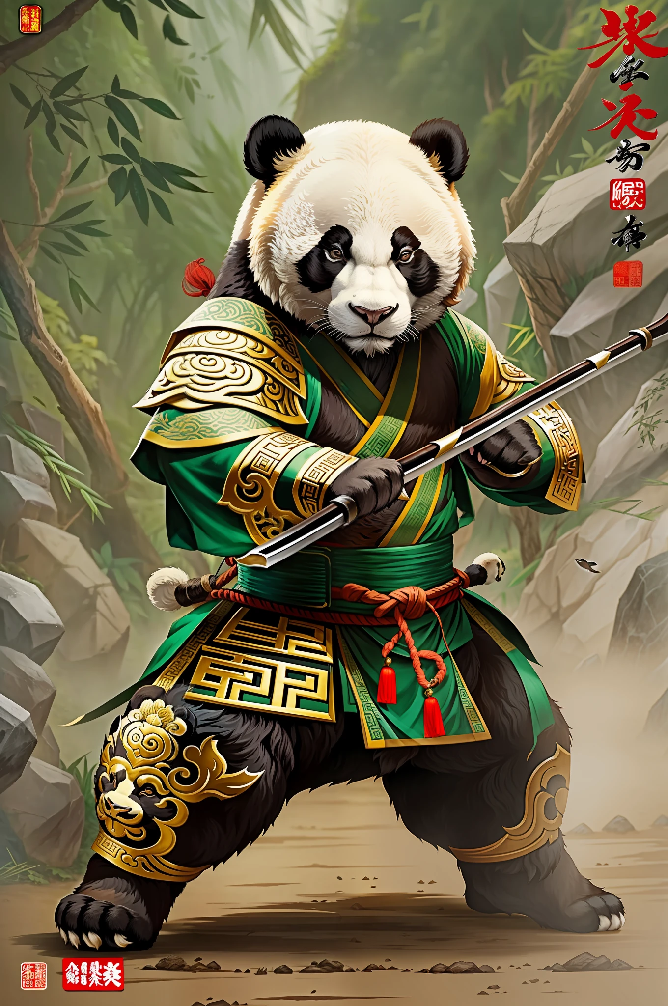 Animal warriors、mammal、pandas、Kungfu、tmasterpiece、hentail realism、Chinese martial arts