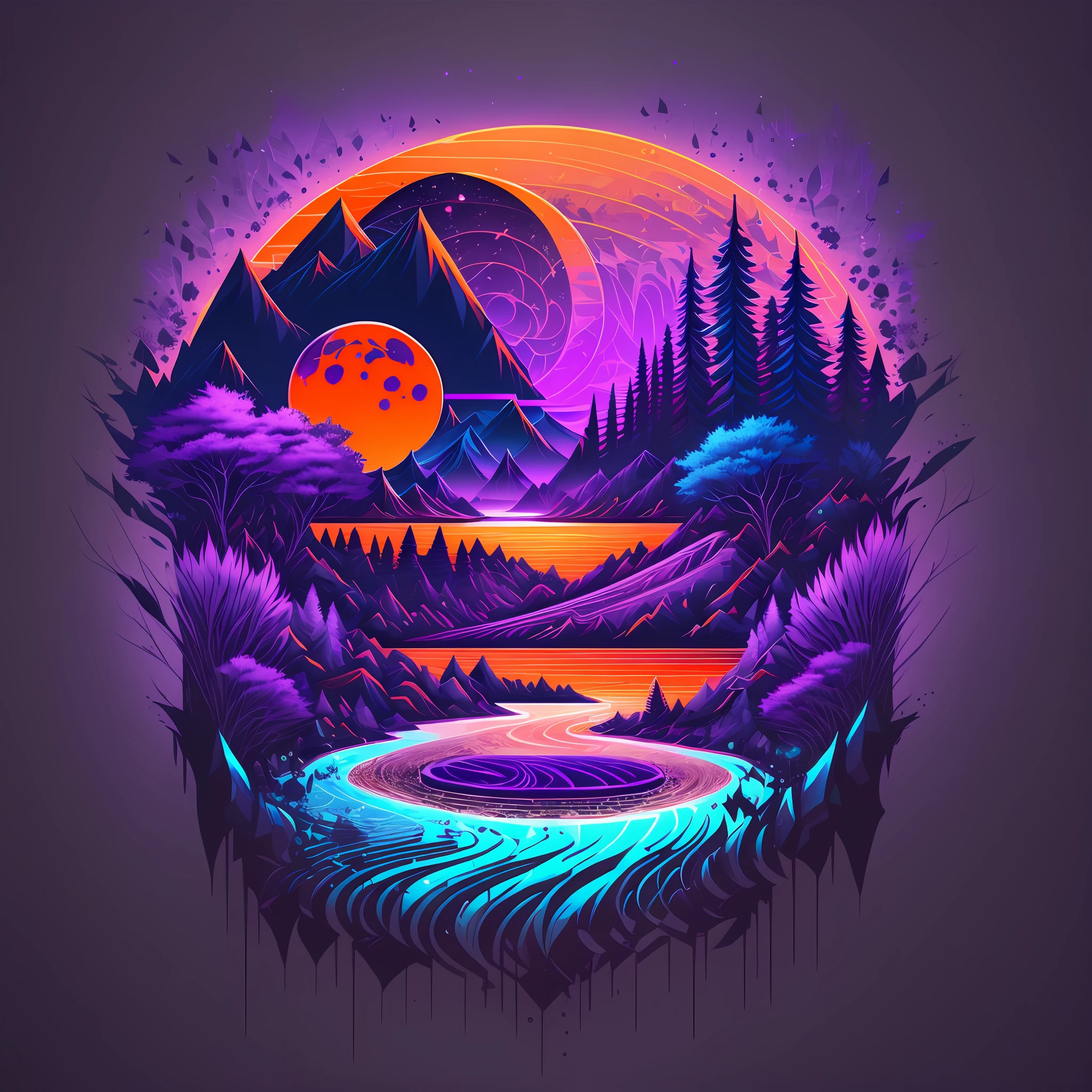 ((best qualtiy)),(tmasterpiece),With the logo of the rivers and rivers,Graffiti style art logo,Dark purple and dark blue background,Bright orange,Minimal and pure — the moon ,، simple,ultra - detailed,Detailed drawing,low-saturation,Low transparency,vectorised,clean backdrop,Game texture,intricately details,contours,8k。