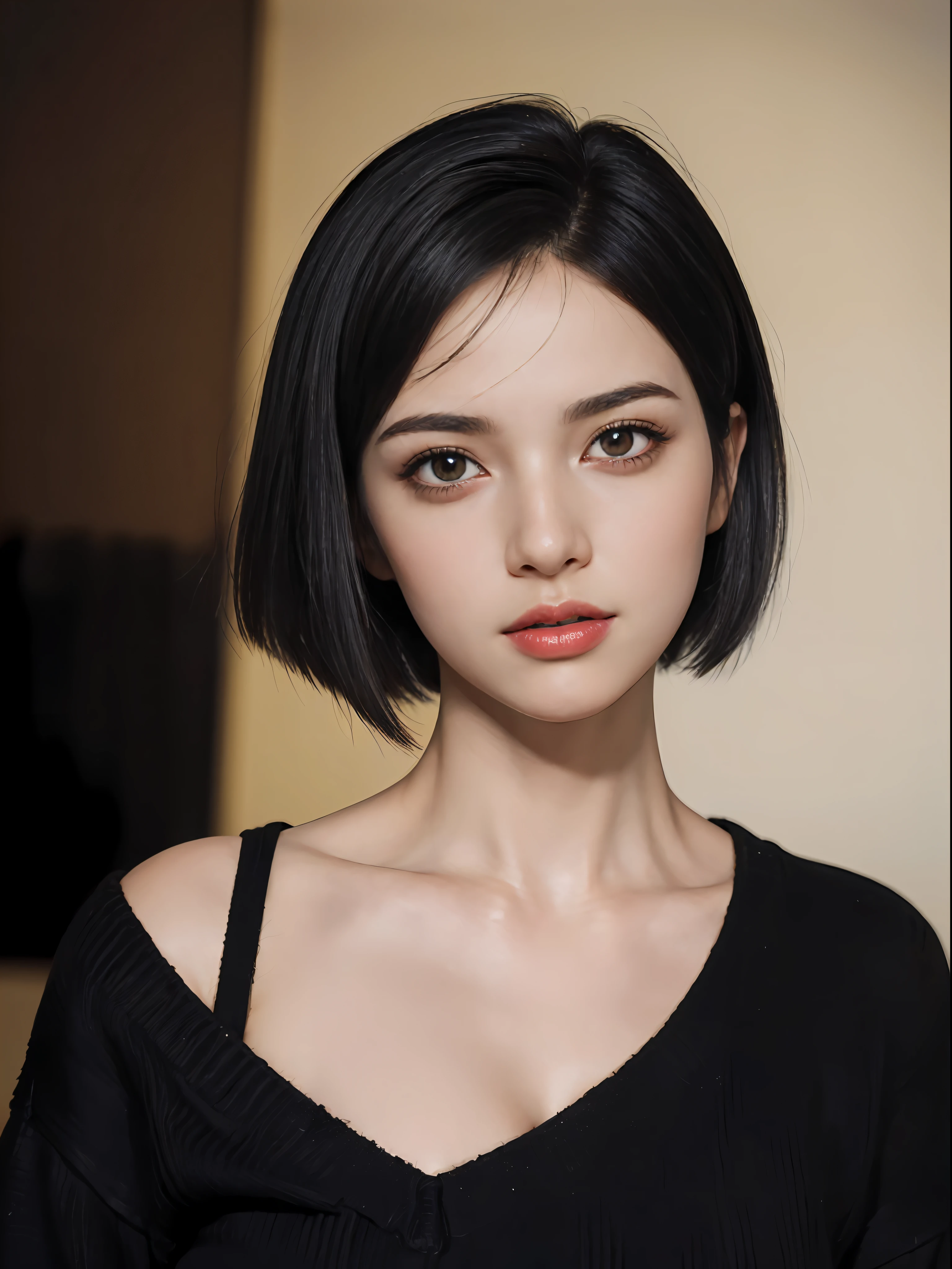(masterpiece:1.3), (8k, photorealistic, RAW photo, best quality: 1.4), (1girl), beautiful face, (realistic face), (black hair, short hair:1.3), beautiful hairstyle, realistic eyes, beautiful detailed eyes, (realistic skin), beautiful skin, (sweater), absurdres, attractive, ultra high res, ultra realistic, highly detailed, golden ratio