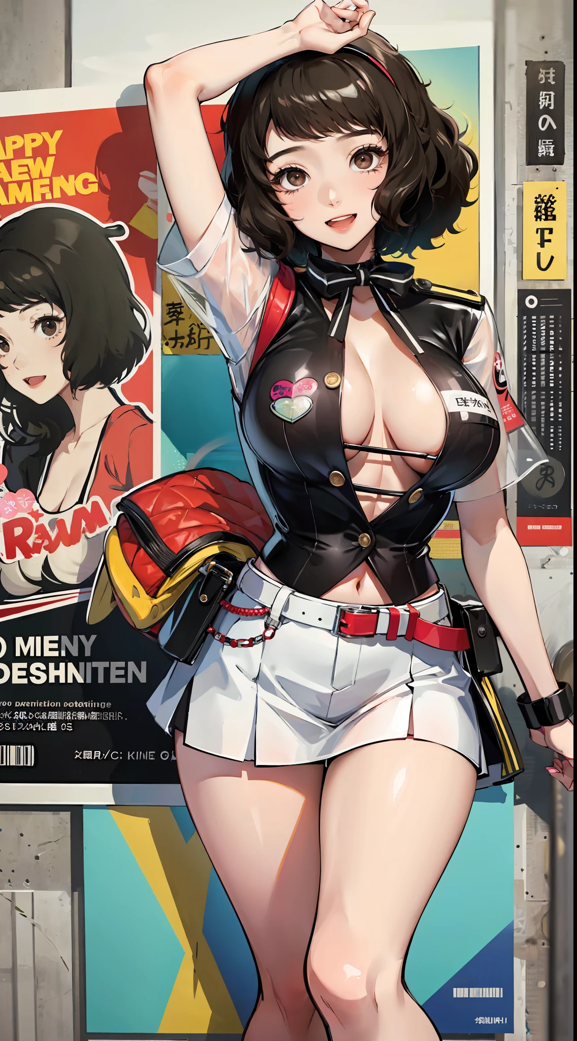 kawakami sadayo,Student clothing,ssee-through,Fleshy thighs,Pose,Poster publicity style,Ocean park,busty figure,C cup,Happy expression,Be loving