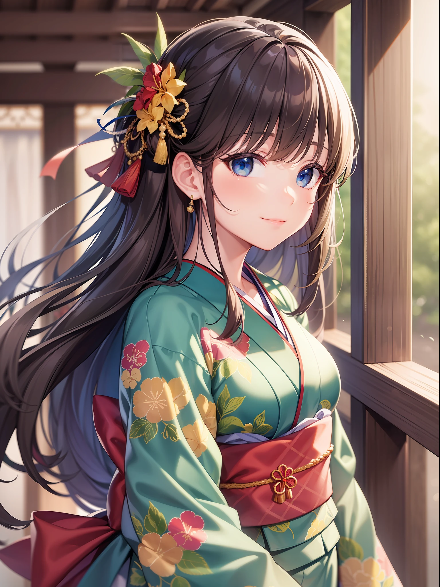 masterpiece, highres, best quality, 1girl solo, kamisato_ayaka, smile, kimono