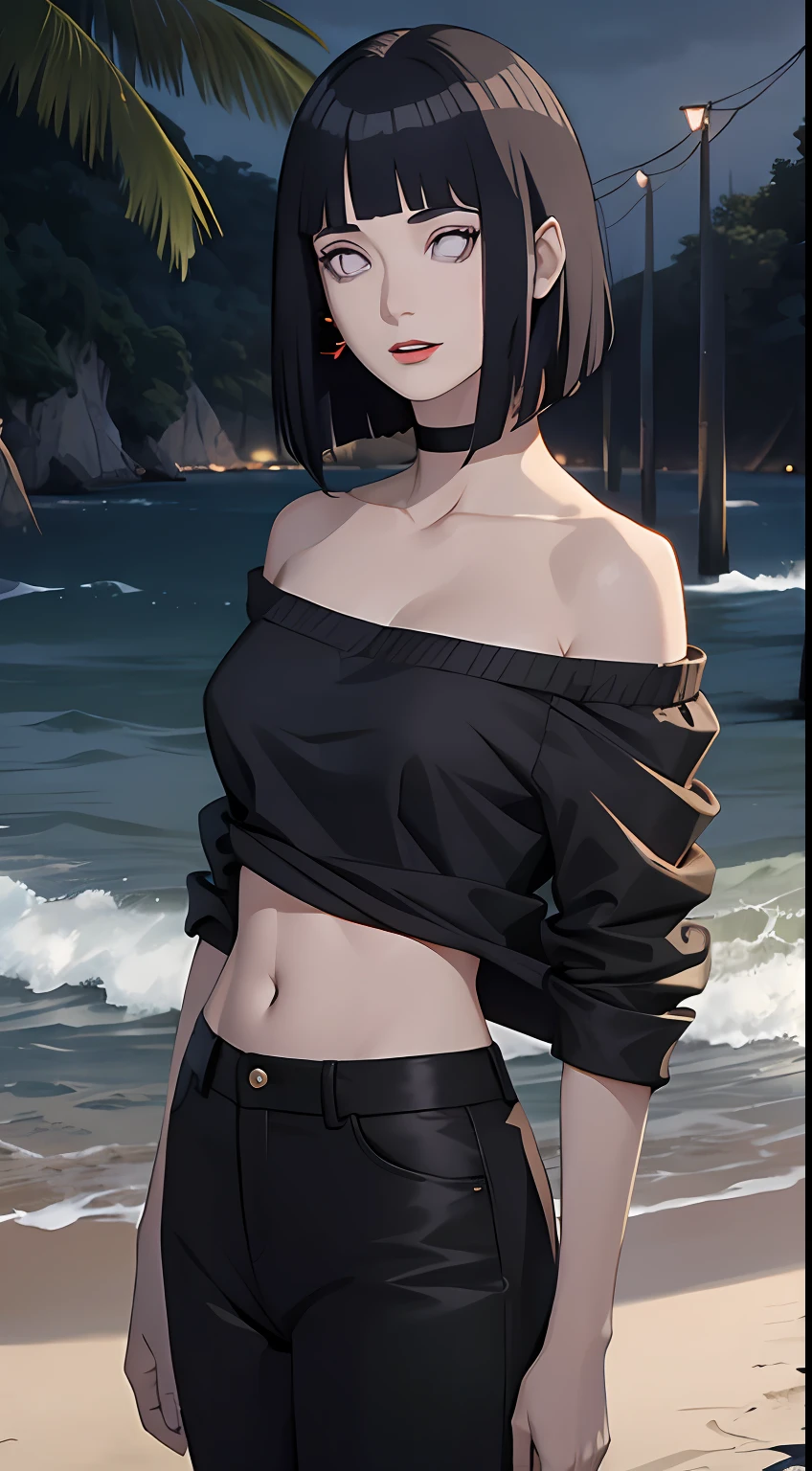 tmasterpiece, Johnny Depp walks across the beach at night among fireflies,brassier,sea beach,nigth, (high detal:1 1), Rough face, Natural skin, high qulity, NSFW,Naruto,Hinata,Black color hair,Straight hair,upperbody closeup,White eyes,Black pants,(Large breasts:1.1),(Skinny figure:1.4),(Red lips:1.3),(Off-the-shoulder attire:1.5),(比基尼:1.5),(ssmile:1.5),(Be red in the face:1.4),(cleavage:1.4),Purple clothes,beautidful eyes, (Detailed face and eyes), (the face: 1 2), noises,Extra, real photograph, .................................PSD, Lamp film photography, sharp fokus, contrasty lighting, Delicate skin, High resolution 8K, insanely details, realisticlying, professional photoshooting, 8K UHD, SLR camera, softlighting, high high quality, filmgrain, Fujifilm XT3,Keep one's mouth shut,particle fx