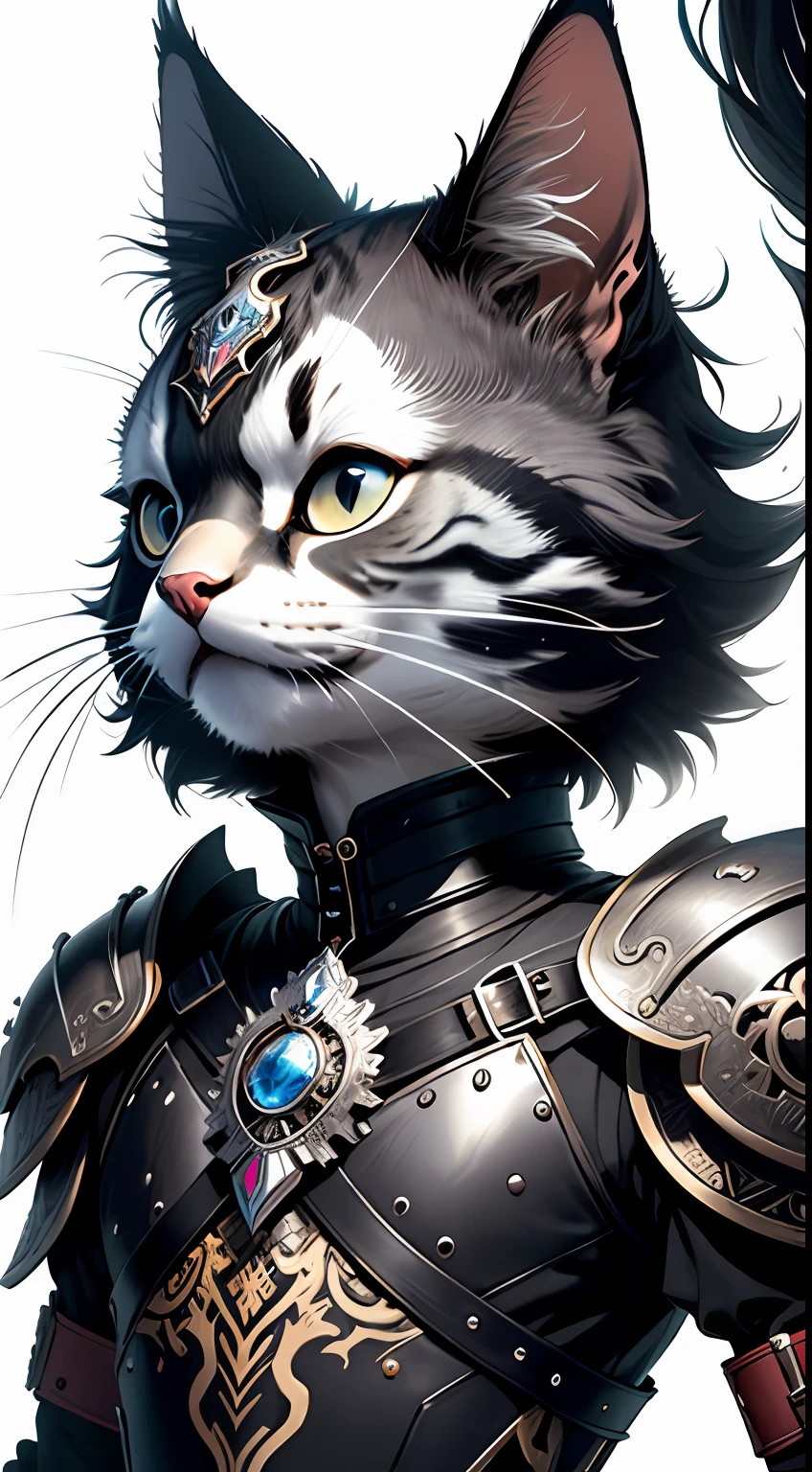 （tmasterpiece，top Quority，best qualtiy，offcial art，Beauty and aesthetics：1.2），Cat-faced warrior in leather armor，Extremely detailed，（s fractal art：1.3），Extremely colorful，Most detailed，Black and white line drawing