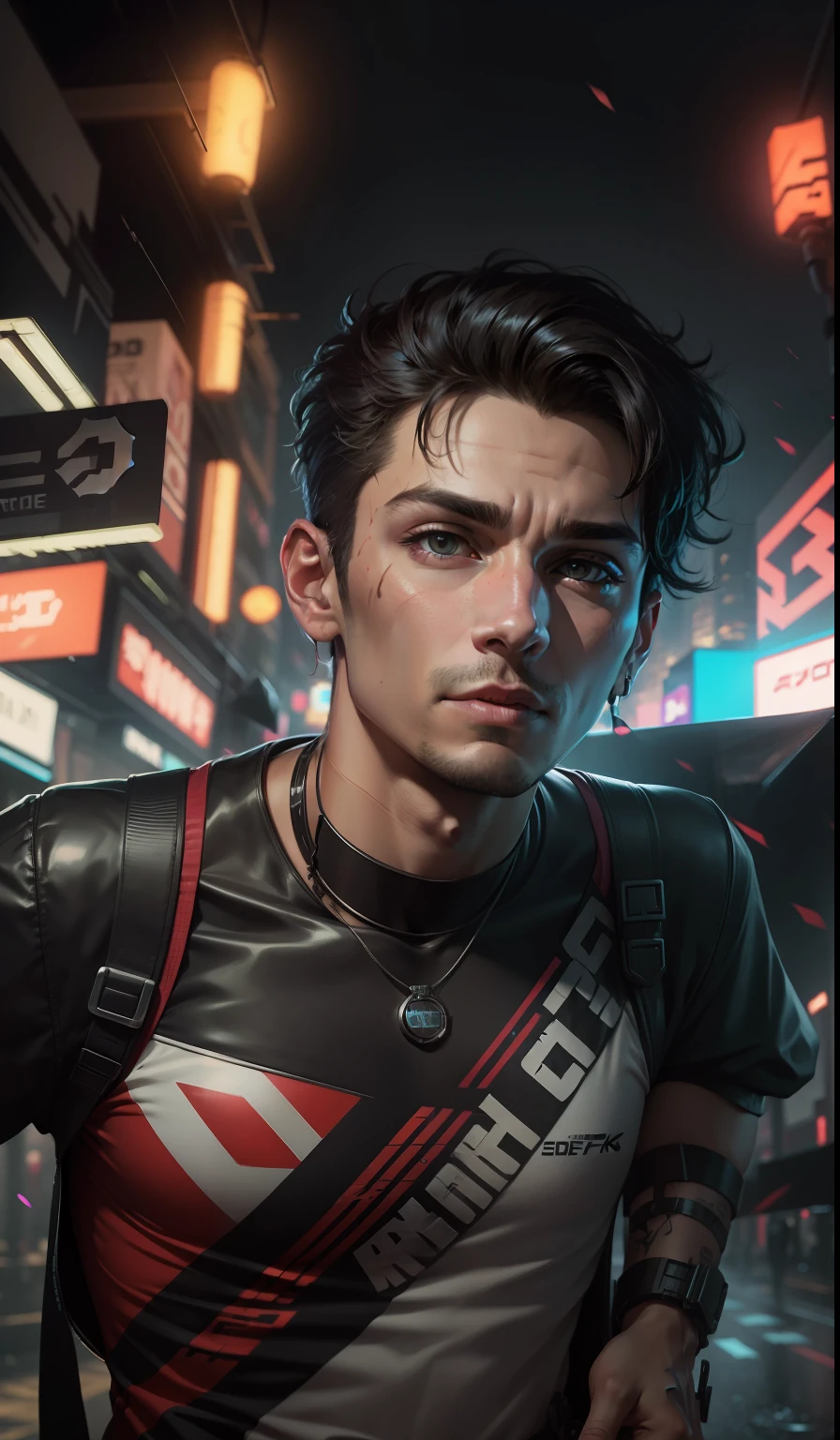 Change background cyberpunk handsome boy. Real stick face 8k ultra real stick