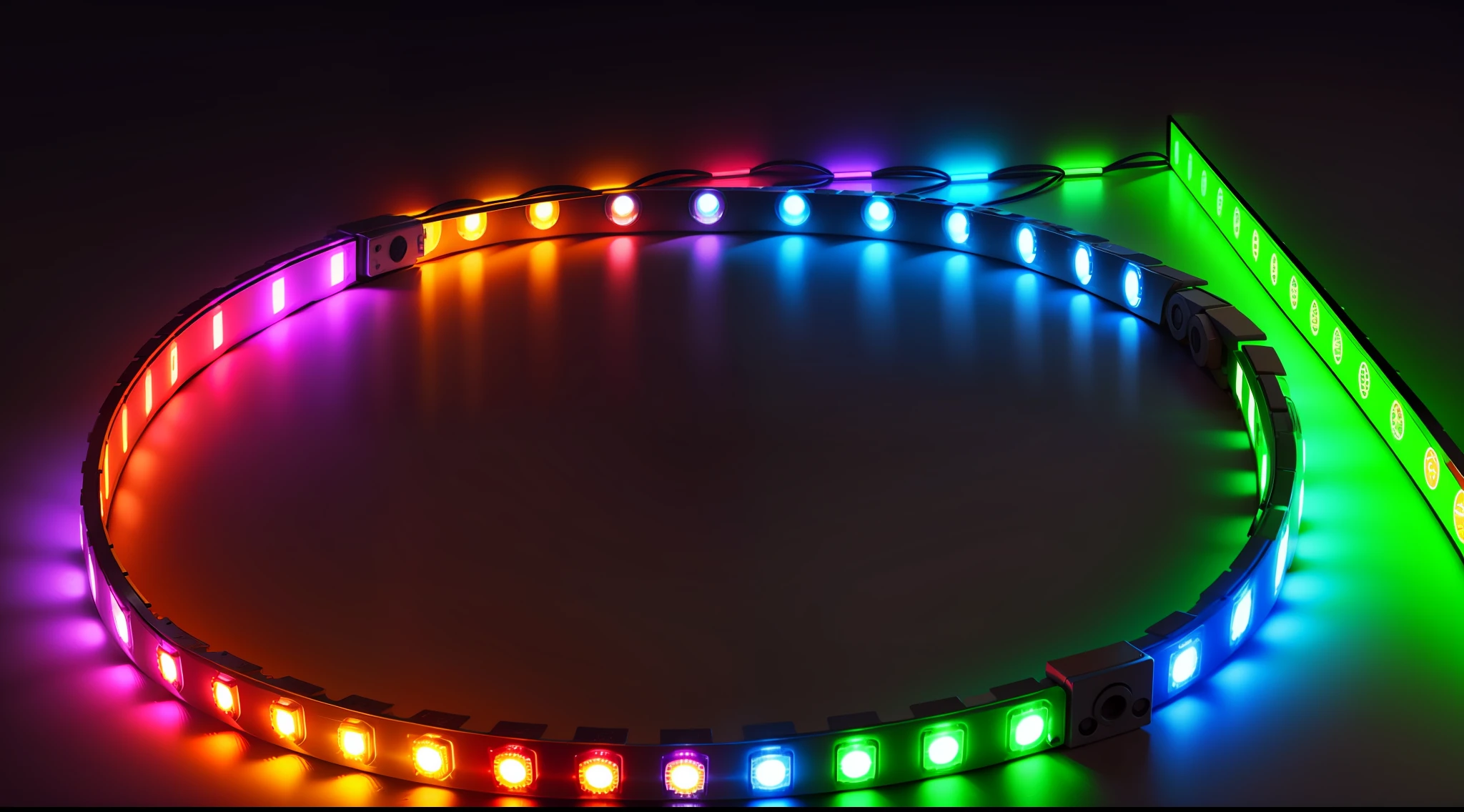 In total darkness,There are multiple LED colored strips of light tiled on the ground、Clockwork colorful multi-colored light --auto