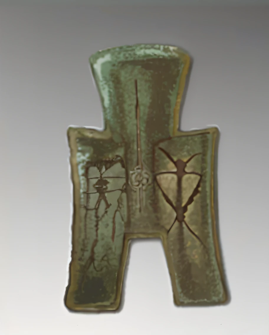 museum artifact, detailled image, With Higashiyama bronzes, Bronze material,Bronze watercolor,the watercolor style,Blue-green color