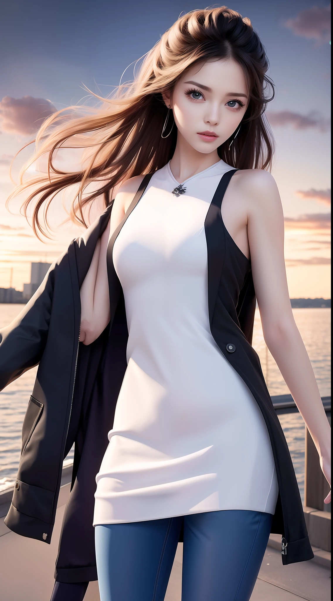 4k ultra hd, masterpiece, very high quality, a girl, age 20 years old girl, good face, smooth face, detailed eyes, beautiful hair, very long hair, hair band, cute look, modern clothes, pink shirt, black  jeans, good shoes, morning background, buildings, sun lights, clear weather, stylish looking, direct x 3.0 wet reoad,