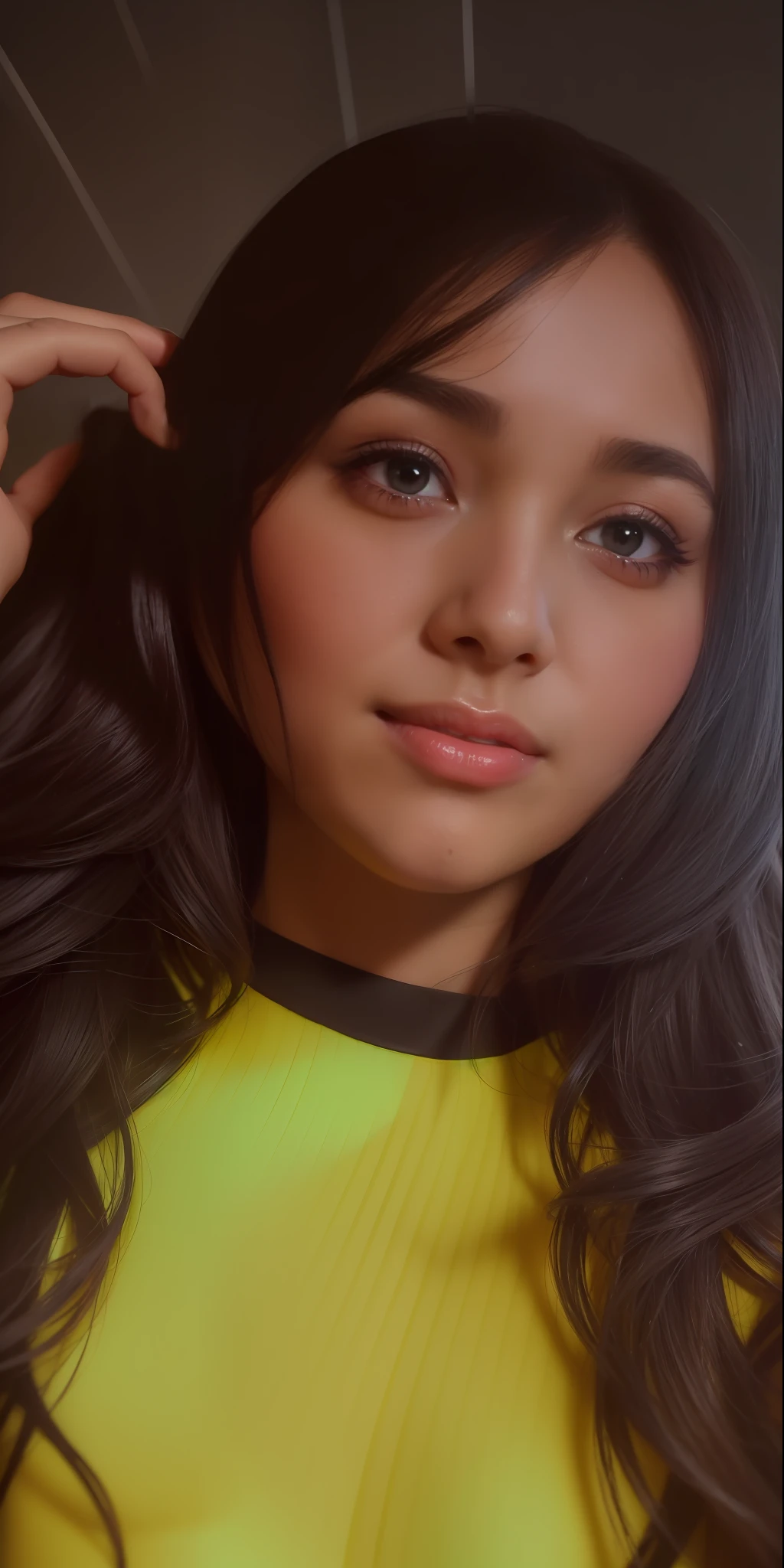 sexy black dress with open neckline (realistic photo: 1.4), (hyper realistic: 1.4), (realistic: 1.3), (softer lighting: 1.05), (increase the quality of cinematic lighting: 0.9), 32K, 1 girl, 20 years, realistic lighting, backlight, light on the face, ray trace, (bright light: 1.2), (increase quality: 1.4), (skin with real texture of better quality: 1.4), smiling, happy, finely detailed eyes, finely detailed face, black hair, finely quality eyes, (joy, flush, smile, happiness), close-up of smile face, (Increase body line mood: 1.1), (Increase skin texture beauty: 1.1) (black dress with open neckline), (cold colors), damp, reflections, background in the night street with many people (masterpiece) (perfect proportion)(realistic photo)(best quality) (detailed) photographed on a Canon EOS R5, 50mm lens, F/2.8, HDR, (8k)