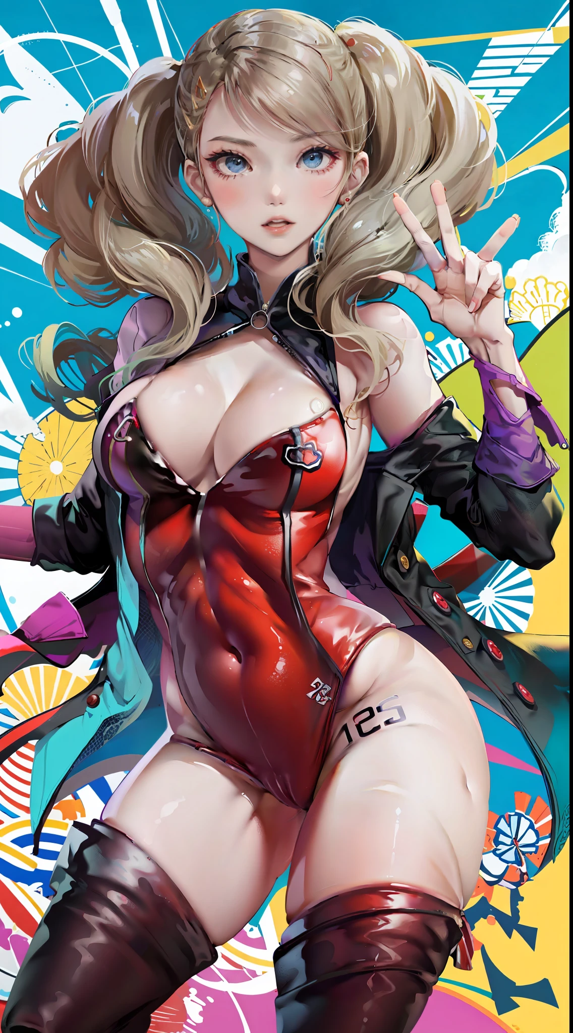 Ann Takamaki,ssee-through，Fashionable outfits，Fleshy thighs，Pose，Poster publicity style，Cool swimsuit，sensory，Ocean park，busty figure，C cup，Happy expression