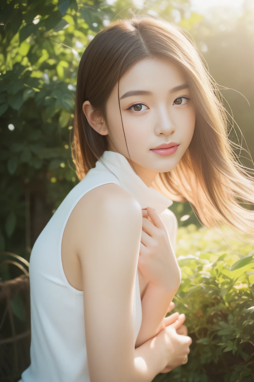 (masterpiece、high-level image quality、best art)、white flame、youthfulness、Young Japan、twilight、perfect anatomia、Beautiful limbs、love、Dreaminess、Image Video、Refreshing breeze、soft sunlight、Sunny slope、