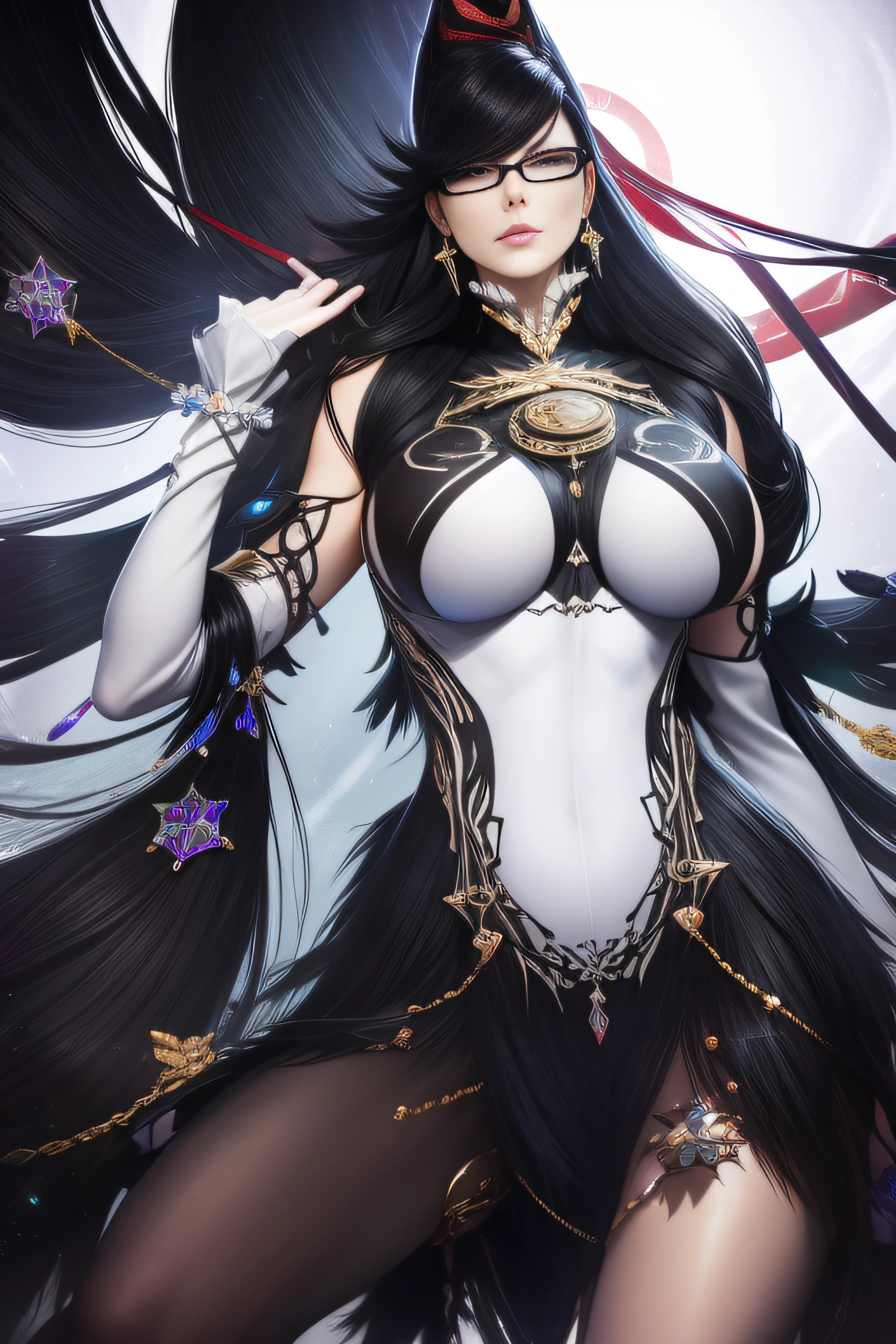 k hd， realisticlying，  详细的脸， Detailed body， 独奏，Bayonetta、 Mature woman，1female，独奏，brunette color hair，white skinned，Pale skin，underboobs，Light_Smile，B - Excellent，Porcelain dress，Cross your arms，full bodyesbian，exteriors，natta，Dynamic posture，nipple tassels、（（Hands behind your back）），clear detailed face、（（Illegal oral cavity、Straight teeth、You can see it in your mouth））（（Light frown，Be red in the face）），shiny skins，dent in the skin，realisticlying，tmasterpiece，highest  quality，A high resolution，Telefocal、From below、