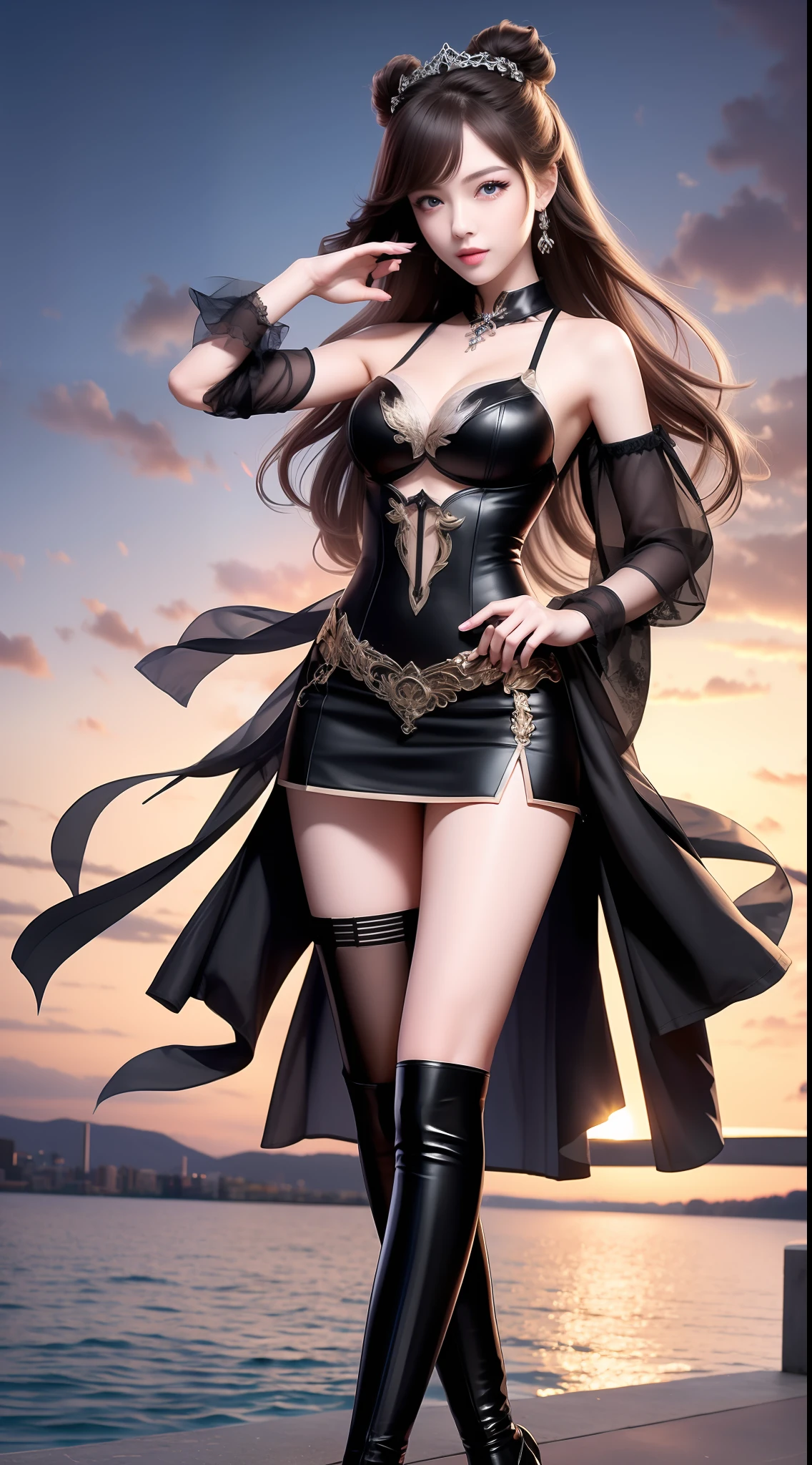 4k ultra hd, masterpiece, very high quality, a girl, age 20 years old girl, good face, smooth face, detailed eyes, beautiful hair, very long hair, hair band, cute look, modern clothes, beautiful shirt, black half  jeans, good shoes, sitting morning background, buildings, sun lights, clear weather, stylish looking, direct x 3.0 wet reoad,