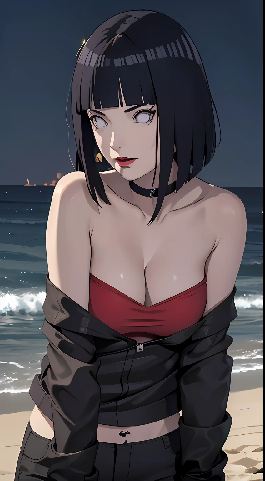 tmasterpiece, Johnny Depp walks across the beach at night among fireflies,brassier,sea beach,nigth, (high detal:1 1), Rough face, Natural skin, high qulity, NSFW,Naruto,Hinata,Black color hair,Straight hair,upperbody closeup,White eyes,Black pants,(Large breasts:1.1),(Skinny figure:1.4),(Red lips:1.3),(Off-the-shoulder attire:1.5),(bikeni:1.5),(ssmile:1.5),(Be red in the face:1.4),(cleavage:1.4),Purple clothes,beautidful eyes, (Detailed face and eyes), (the face: 1 2), noises,Extra, real photograph,Lamp film photography, sharp fokus, contrasty lighting, Delicate skin, High resolution 8K, insanely details, realisticlying, professional photoshooting, 8K UHD, SLR camera, softlighting, high high quality, filmgrain, Fujifilm XT3,Keep one's mouth shut,particle fx