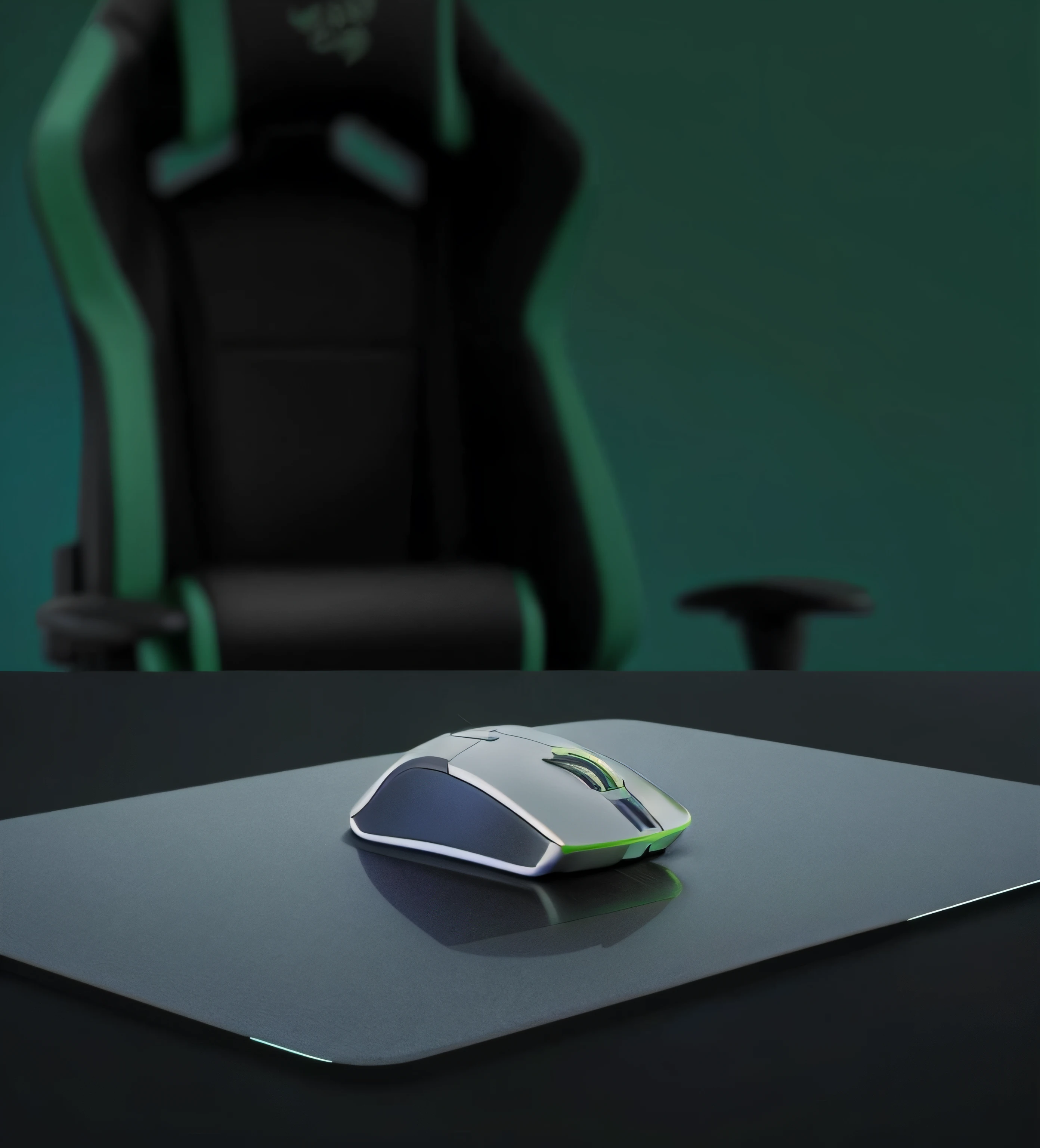 There is a computer mouse on the mouse pad on the table, 3 d product render, product design render, Product rendering, 3d product, semi - realistic render, /r/razer, Computer mouse, high quality 3 d render, high quality 3d render, gaming chair, hyper - realistic render, hyper realistic rendering, futuristic product design