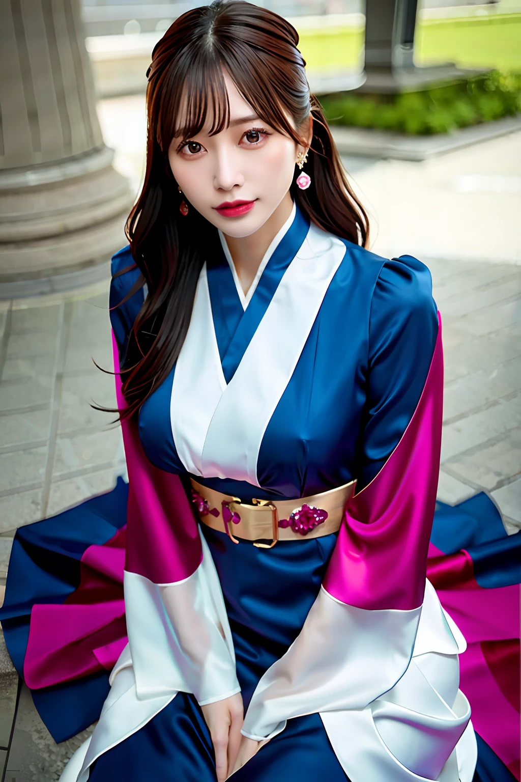 Delicate, masutepiece, Beautiful detailed,爆乳, colourfull, Finely detailed,Detailed lips, Intricate details, (1 woman:1.1), (a gorgeous beautiful 30 age years old sexy korean woman:1.1),(Kpop Idol, Korean mixed), (Tied hair:1.1), (50mm Sigma f/1.4 ZEISS lens, F1.4, 1/800s, ISO 100, fotograpy:1.1), large full breasts,(Photorealistic:1.1), Solo, up looking_で_viewer, Tall lady, ,Happy smile, from a_front, earrings, slim_Legs, skinny, Thigh_the gap, Model, Lens Flare, Choker,(hanbok+See-through silhouette, Wedge Heel:1.3), korean commentary, Korean_Street, Korean_traditional_Duan,1boy, , crouching cowgirl, vaginal, POV,