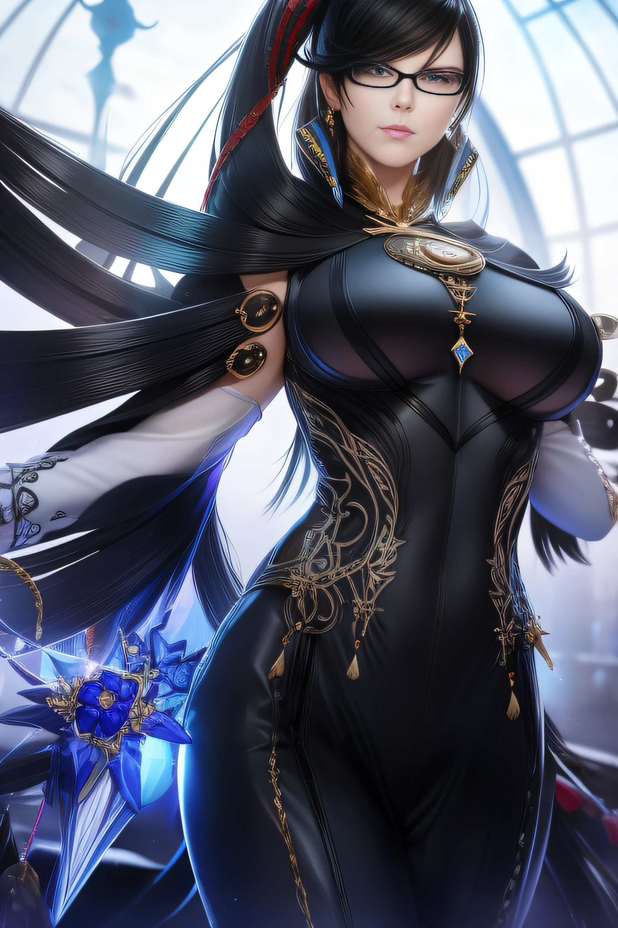 k hd， realisticlying，  详细的脸， Detailed body， 独奏，bayonetta、 Mature woman，1female，独奏，brunette color hair，white skinned，Pale skin，little breast、underboobs，Light_Smile，B - Excellent，Porcelain dress，Cross your arms，full bodyesbian，exteriors，natta，Dynamic posture，nipple tassels、（（Hands behind your back）），clear detailed face、1. Mole on the lips、（（Illegal oral cavity、Straight teeth、You can see it in your mouth））（（Light frown，Be red in the face）），shiny skins，dent in the skin，realisticlying，tmasterpiece，highest  quality，A high resolution，Telefocal、From below、