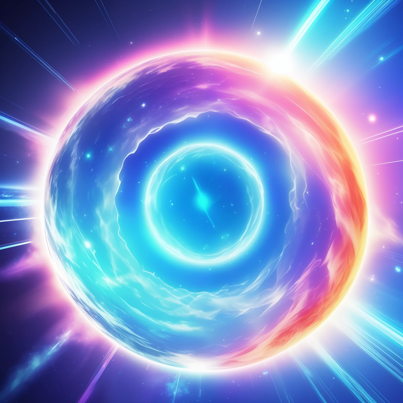 View of an interdimensional space、blue-sky、Chemical Fusion、big explosion、Strewn with crystal fragments、Light is diffuse reflection、rainbows