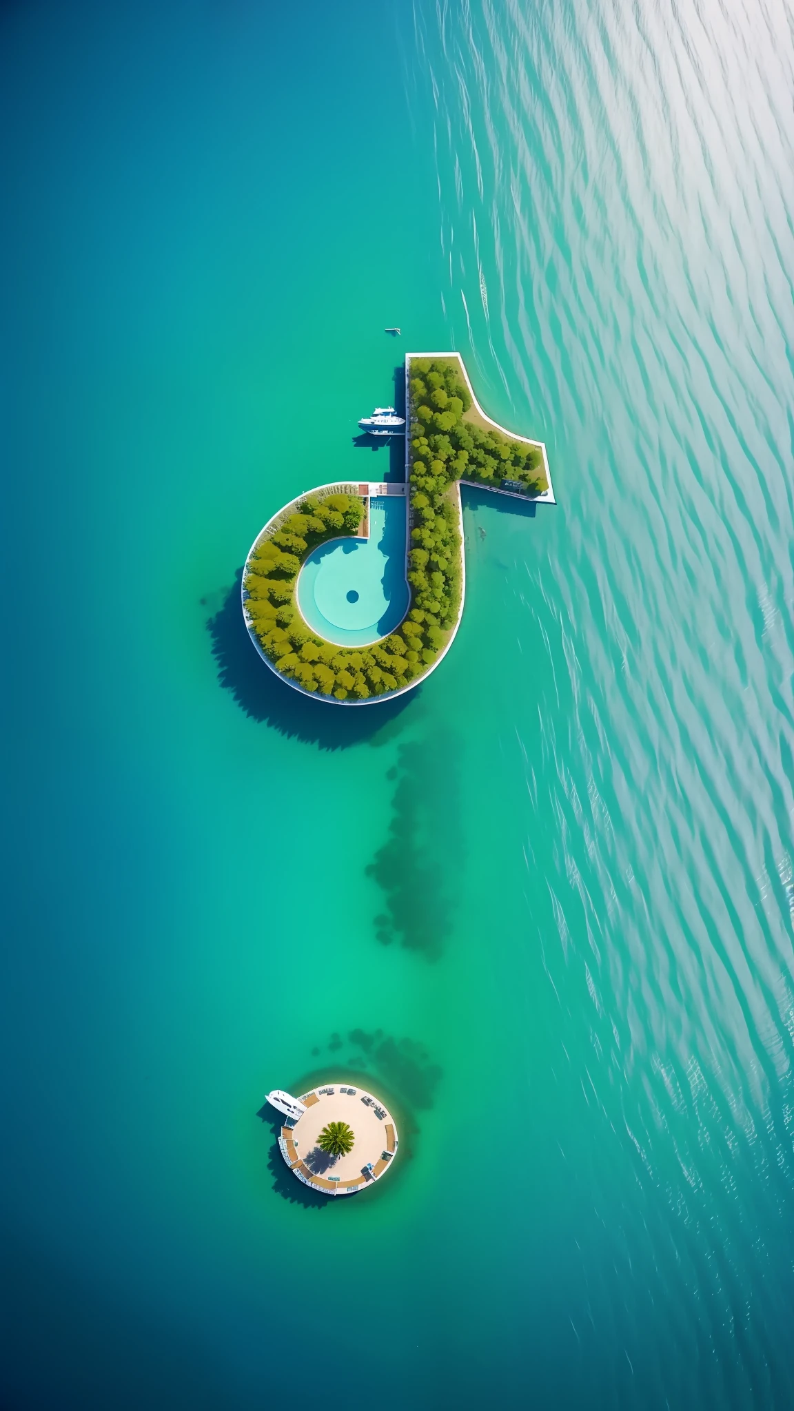 bird's eyes view,An apple-shaped island surrounded by the sea,There are green trees on the island,The island has white sandy beaches,There is a ship in the sea, drone photography, a photo by Matthias Weischer,From above, ariel view, View from above, shot from above, An island, an island floating in the air, tropical island, aerial shot, shot from drone, bird's eyes view, looking from above, shot from drone, very close to real nature, Bird's eye view