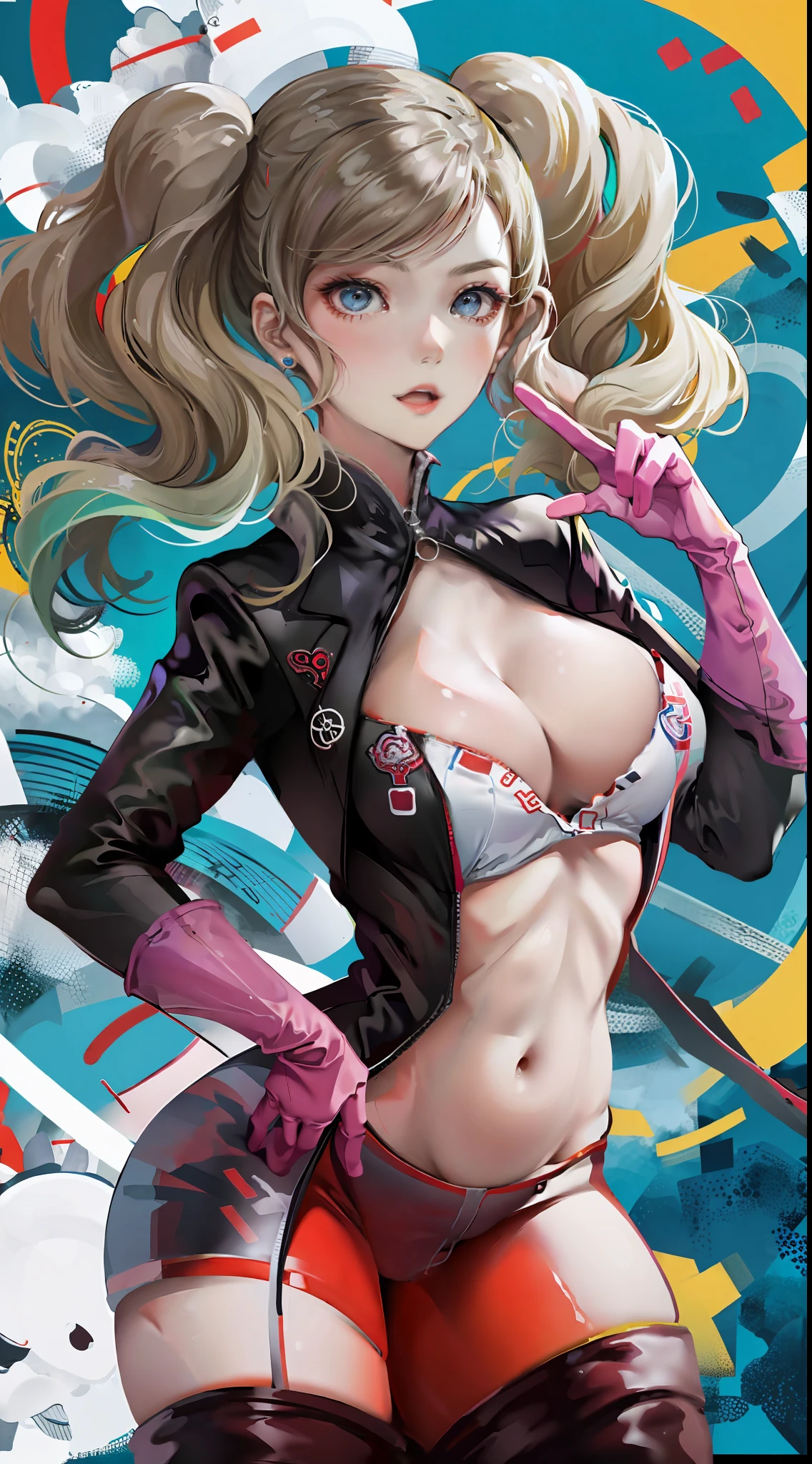 ann takamaki,ssee-through,Fleshy thighs,Pose,Poster publicity style,Student clothes,Ocean park,busty figure,C cup,Happy expression