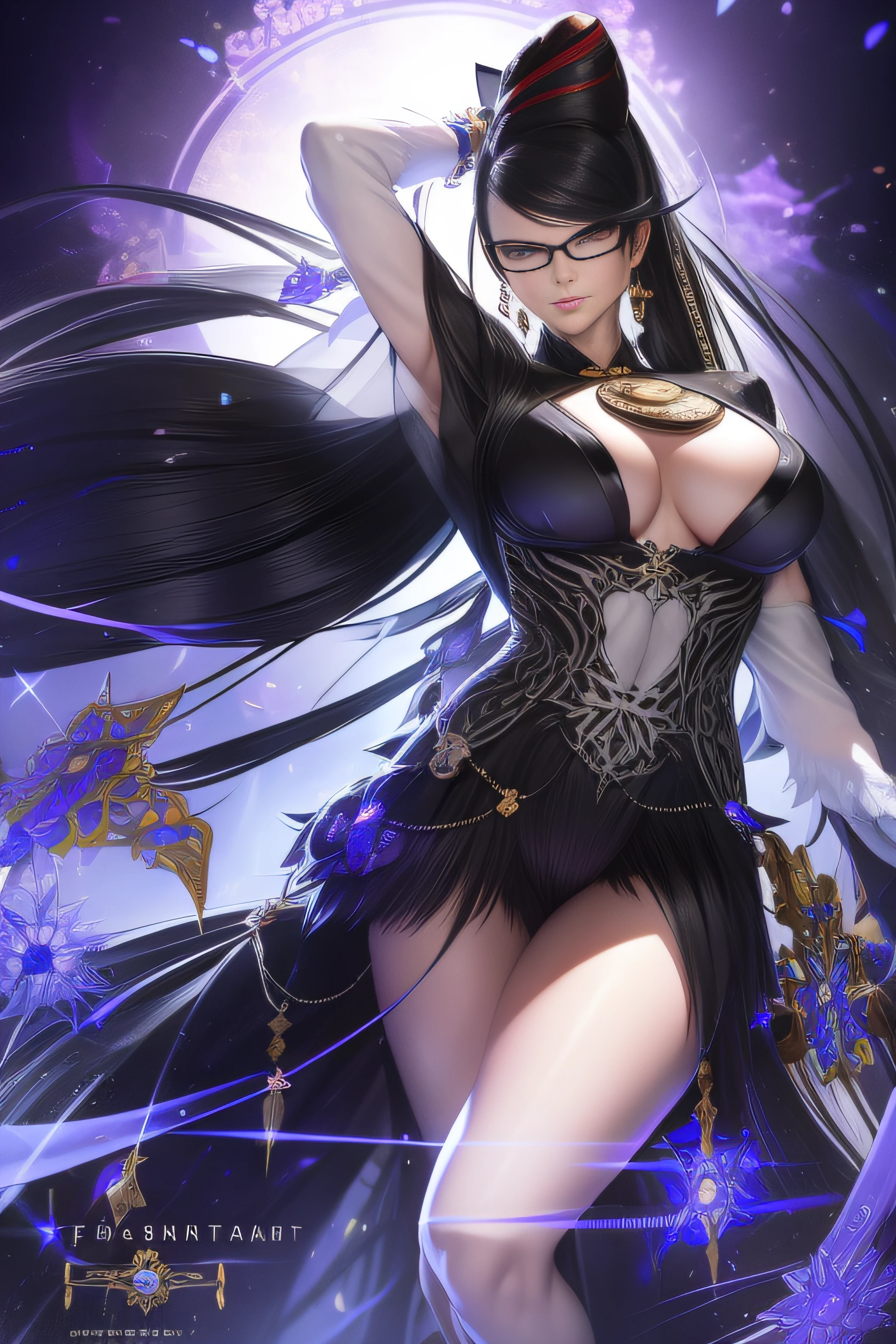 k hd， realisticlying，  详细的脸， Detailed body， 独奏，bayonetta、 Mature woman，1female，独奏，brunette color hair，white skinned，Pale skin，little breast、underboobs，Light_Smile，B - Excellent，Porcelain dress，Cross your arms，full bodyesbian，exteriors，natta，Dynamic posture，nipple tassels、（（Hands behind your back）），clear detailed face、（（Illegal oral cavity、Straight teeth、You can see it in your mouth））（（Light frown，Be red in the face）），shiny skins，dent in the skin，realisticlying，tmasterpiece，highest  quality，A high resolution，Telefocal、From below、