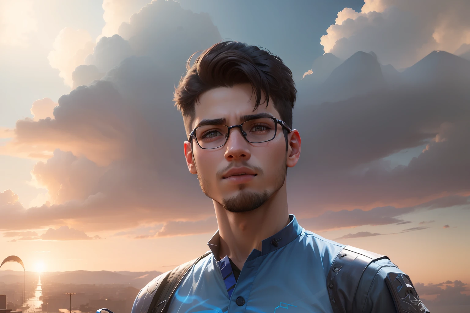 a realistic avatar of a boy, all really looking nothing change same with attached photo. 4k ultra Hd.bright background brightness on face, and a realistic beautiful 19 years old girl looking to him