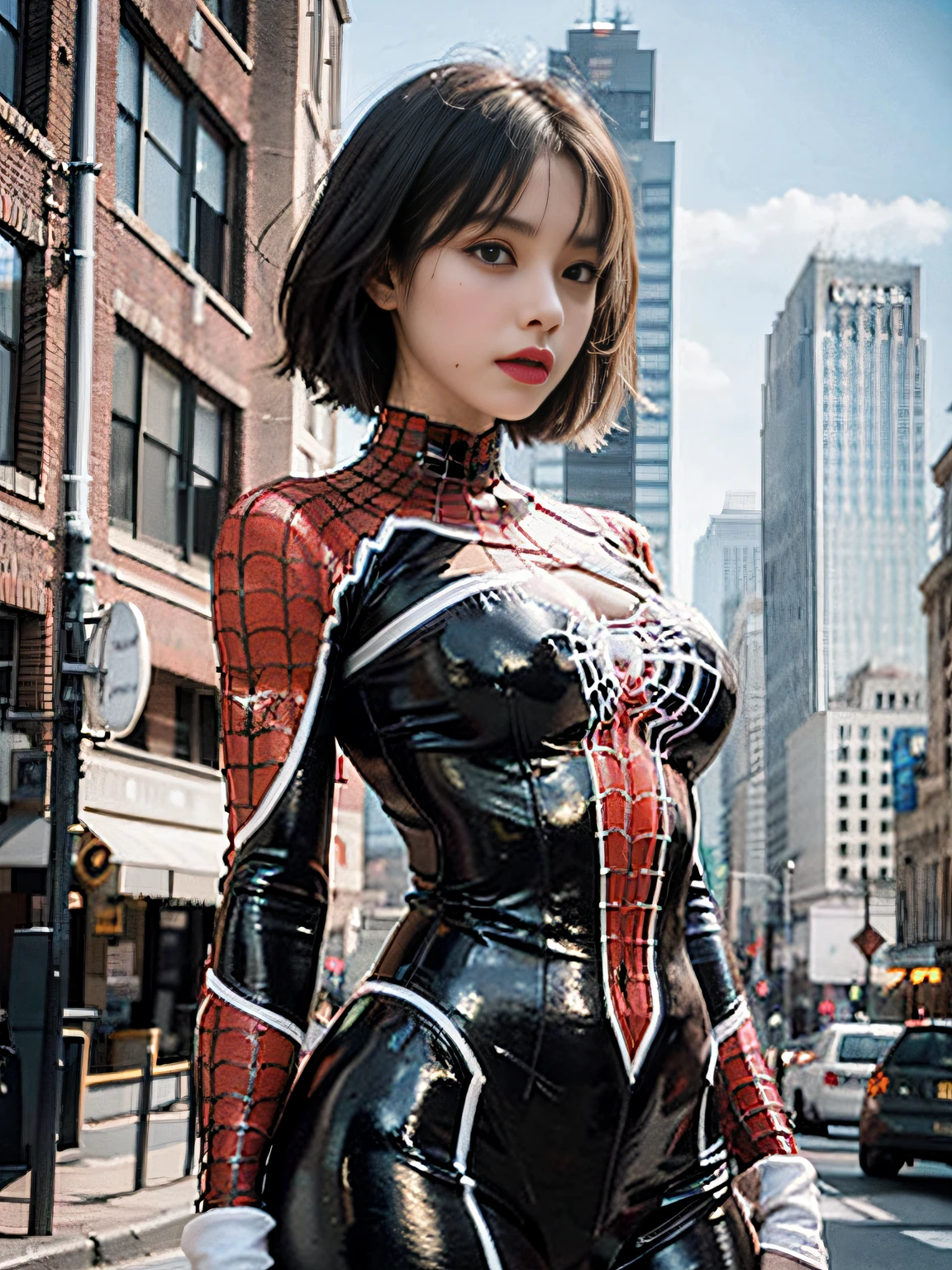 (1girl:1.3), solo, __body-parts__, official art, unified 8k wallpaper, super detailed, beautiful and aesthetic, beautiful, masterpiece, best quality, raw, masterpiece, super fine photo, best quality, super high resolution, photorealistic realism, sunlight, full body portrait, amazing beauty, dynamic pose, delicate face, vibrant eyes, (from the front), she is wearing a full body Spider-Man suit, red and black color scheme, spider, very detailed abandoned warehouse background , detailed face, detailed complex busy background, messy, gorgeous, milky, highly detailed skin, realistic skin details, visible pores, sharp focus, volumetric fog, 8k uhd, DSLR camera, high quality, film grain, fair skin, photo realism, lomography, huge metropolis in a future dystopia,