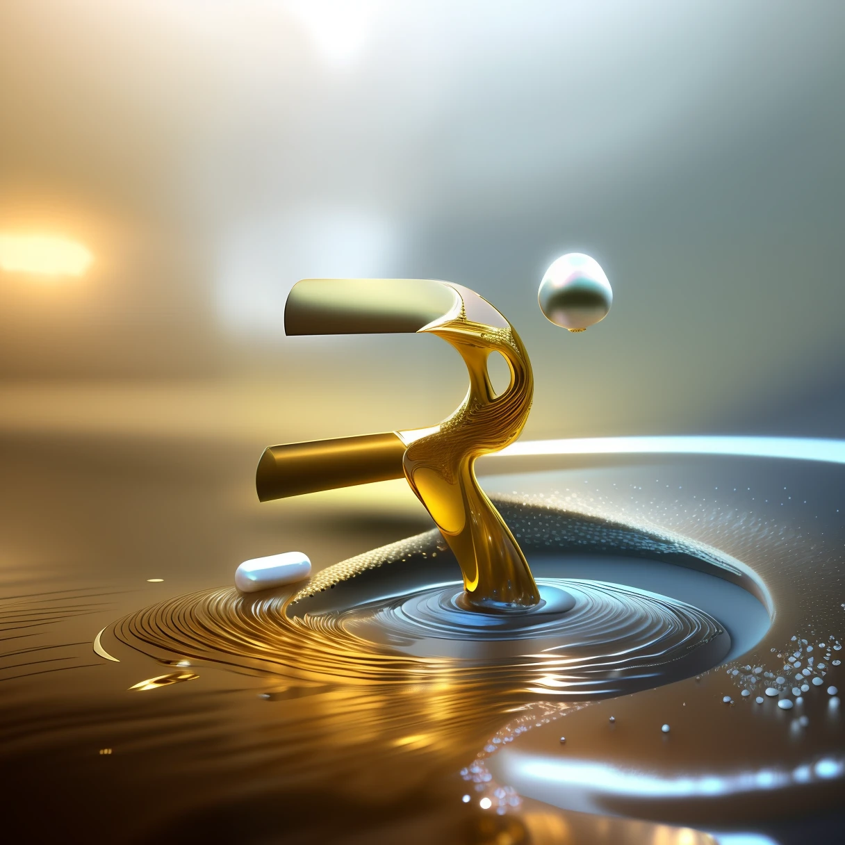 Eau,pearls,lotus flower, 3 d fluid simulation render, gold dripping in spiral, Rendered in Cinema4D, rendered in cinema 4 d, oil like flowing, depicted as a 3 d render, rendered in cinema 4 d octane, rendered in cgi, 3 d photorealistic render, hyperrealistic 3 d render, cinema 4d render