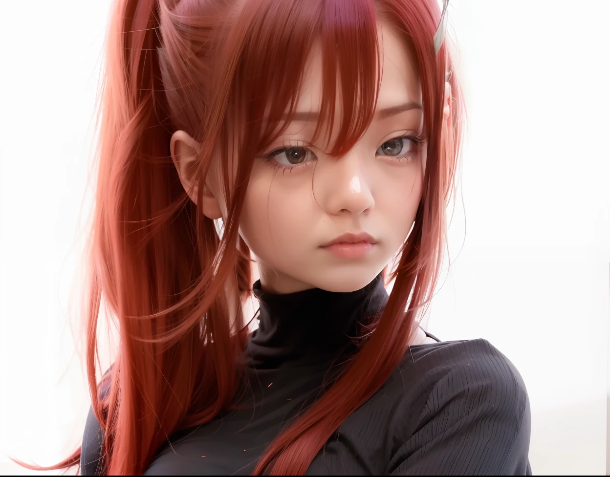 1.girl erza scarlet, black trouser, long hair, red hair, realistic, ultra detail, 70mm lens,