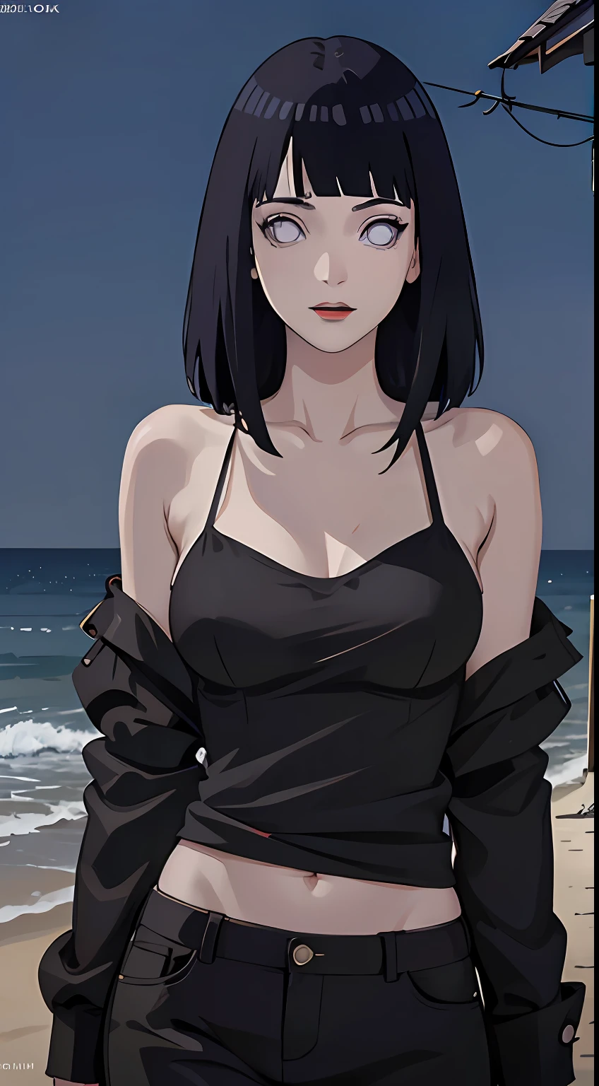 tmasterpiece, Johnny Depp walks across the beach at night among fireflies,brassier,sea beach,nigth, (high detal:1 1), Rough face, Natural skin, high qulity, NSFW,Naruto,Hinata,Black color hair,Straight hair,(Purple clothes:1.3)upperbody closeup,White eyes,Black pants,(Large breasts:1.1),(Skinny figure:1.4),(Red lips:1.3),(Off-the-shoulder attire:1.5),(Bickney:1.5),(ssmile:1.5),(Be red in the face:1.4),(cleavage:1.4),Purple clothes,beautidful eyes, (Detailed face and eyes), (the face: 1 2), noises,Extra, real photograph,Lamp film photography, sharp fokus, contrasty lighting, Delicate skin, High resolution 8K, insanely details, realisticlying, professional photoshooting, 8K UHD, SLR camera, softlighting, high high quality, filmgrain, Fujifilm XT3,Keep one's mouth shut,particle fx