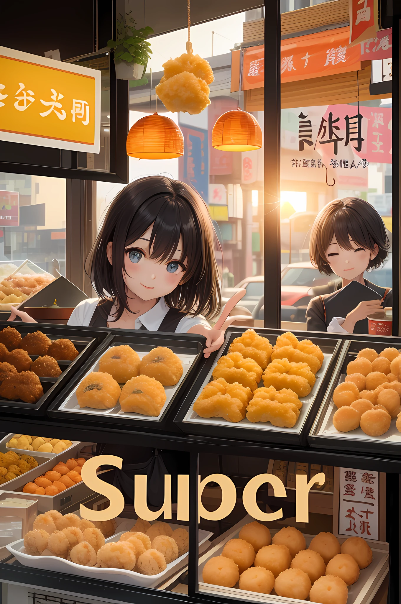 Morning，Market，sunraise，window，Soy milk fritters，Good morning。A young girl，jk