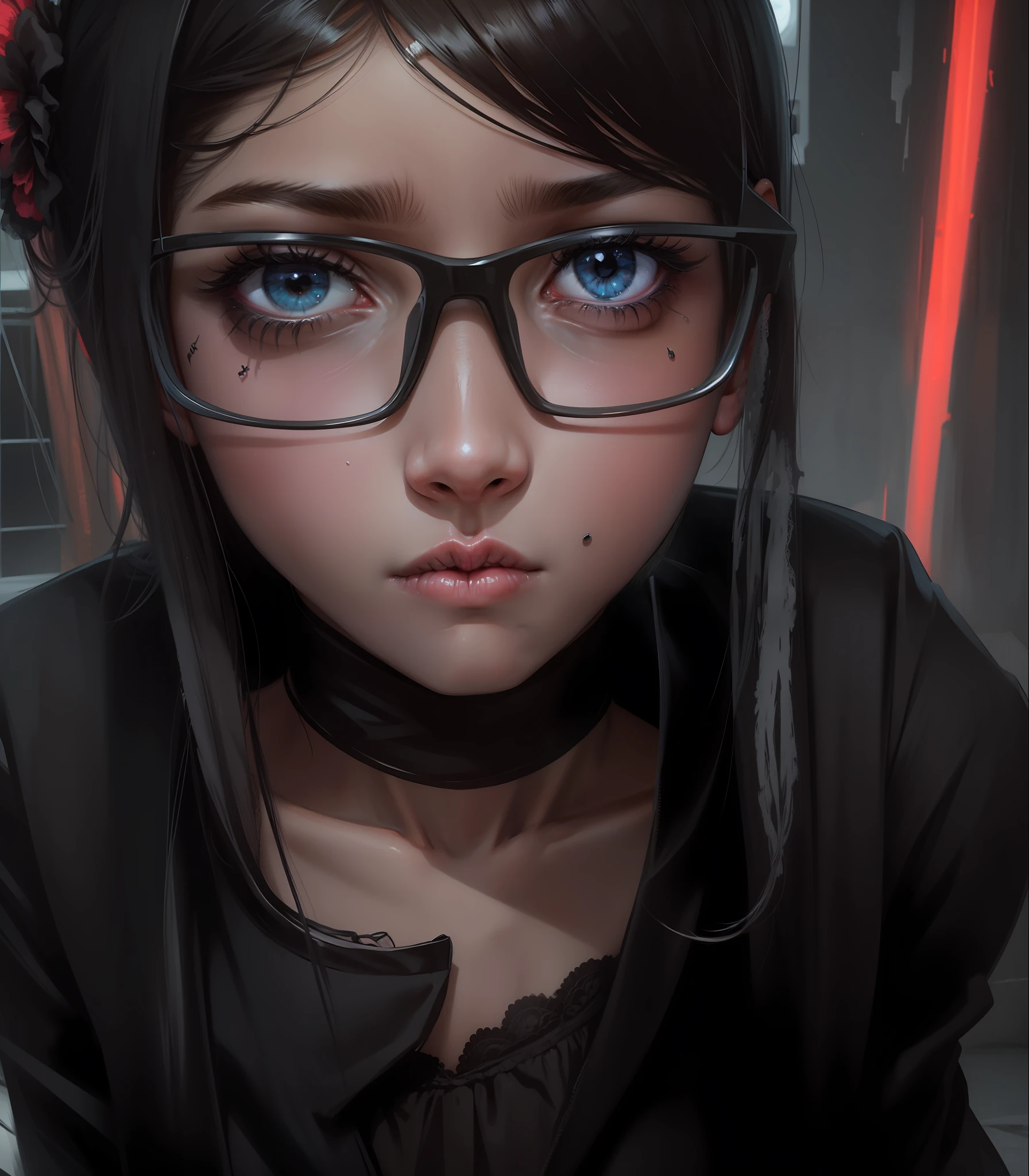 1 girl, sad face, dark, sombria, goth, depressive