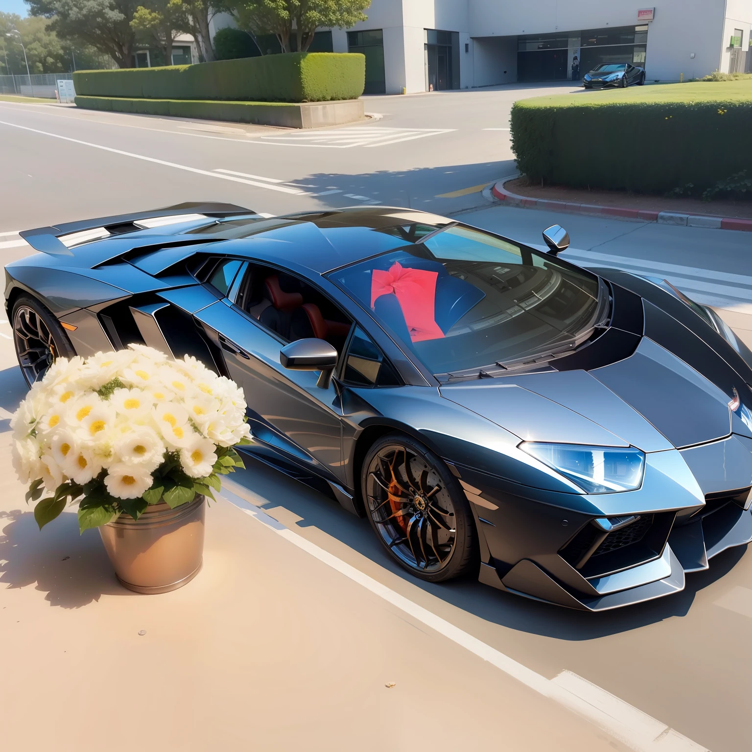 lamborghini Aventador、grid girls、flower bouquet