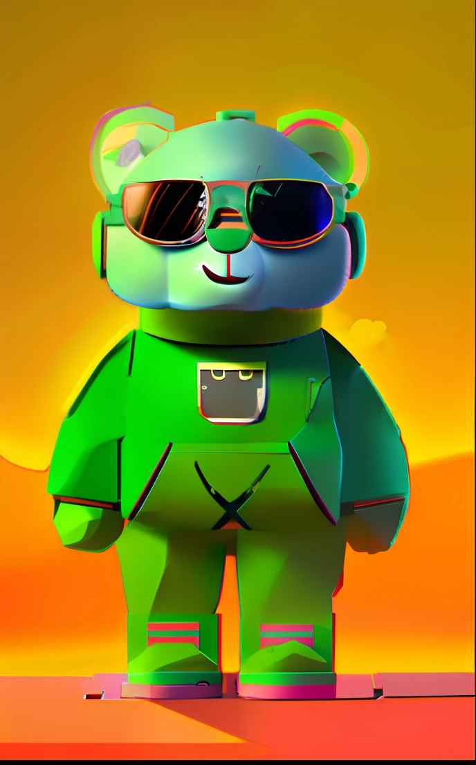 Cartoon bear wearing sunglasses and sweater, ( bear wearing sunglasses, discord profile picture, generic furry style, teddy fresh, bear, Furry, full body mascot, merged character, 🐋 as 🐘 as 🤖 as 👽 as 🐳, lineless, no gradien, half robot half bear, Furry character, Flat color, portrait of anthropomorphic bear