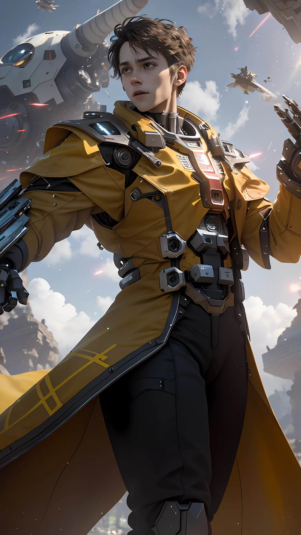 ((Best quality)), ((masterpiece)), (highly detailed:1.3), 3D, beautiful, (cyberpunk:1.2), in space, nebula, holding_weapon, (1Female mecha:1.3), facing the viewer, glowing eyes, full body, (flying, swooping down, dynamic, motion blur: 1.4), (huge mecha wings: 1.6), looking up, glowing_eyes, mecha, panorama, background is earth, nebula, space, particles, reality, HDR (High Dynamic Range), Ray Tracing, NVIDIA RTX, Super Resolution, Unreal 5, Subsurface Scattering, PBR Texturing, Post Processing, Anisotropic Filtering, Depth of Field, Maximum Clarity and Clarity, Multilayer Textures, Albedo and Specular map, Surface shading, accurate simulation of light-material interaction, perfect proportion, Octane Render, two-tone lighting, large aperture, low ISO, white balance, rule of thirds, 8K RAW, efficient sub-pixel, sub-pixel convolution,