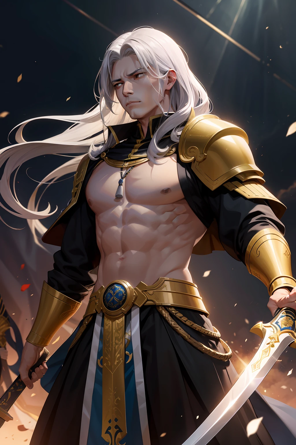 A man with a strong silver head and sorrow carried a golden curved sword,With his loyal subordinates, he greeted the punishment descended from the Great World Heavenly Dao,The man led the crowd to the end